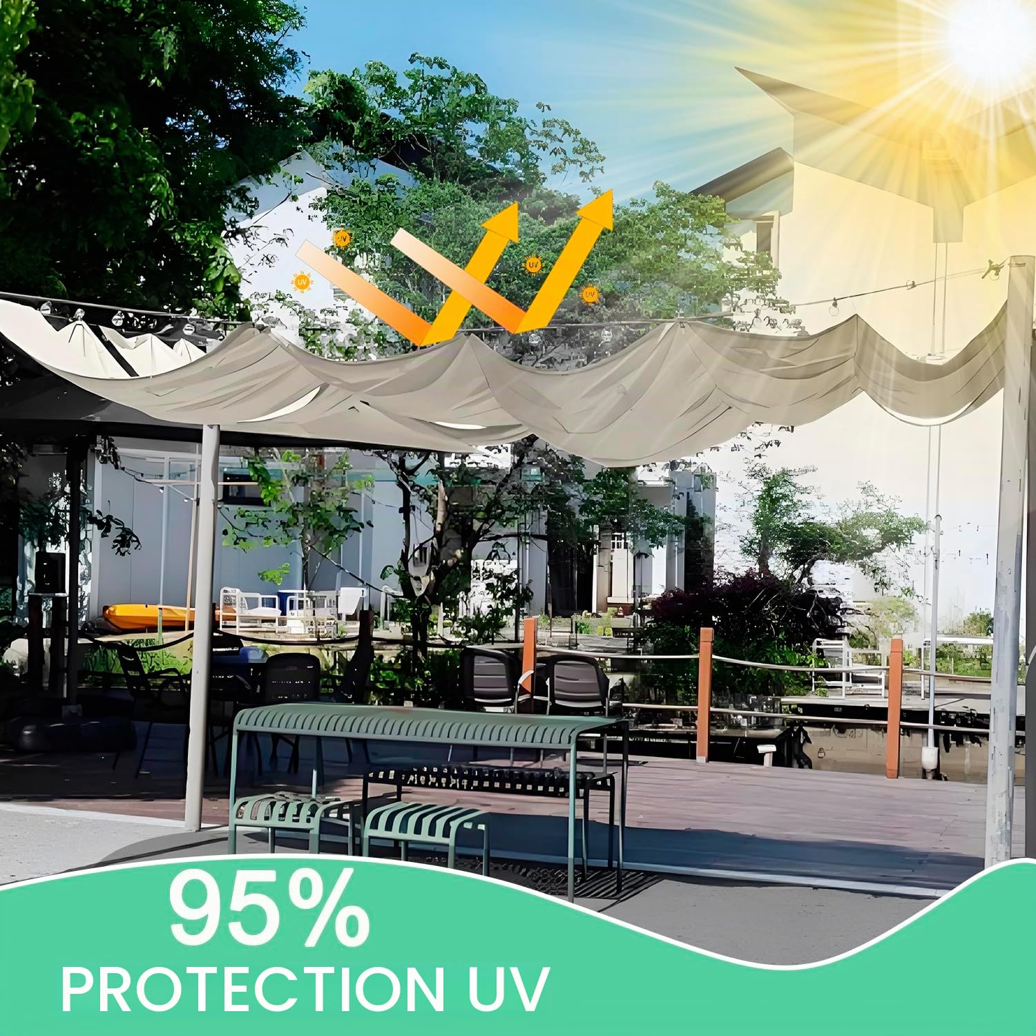 Rétractable Vague Voile-D'ombrage Imperméable 300x350cm(BxL) Pare-Soleil rétractable pour pergola Voile d'ombrage à Vagues coulissantes pour Jardin extérieur arrière-Cour Kaki