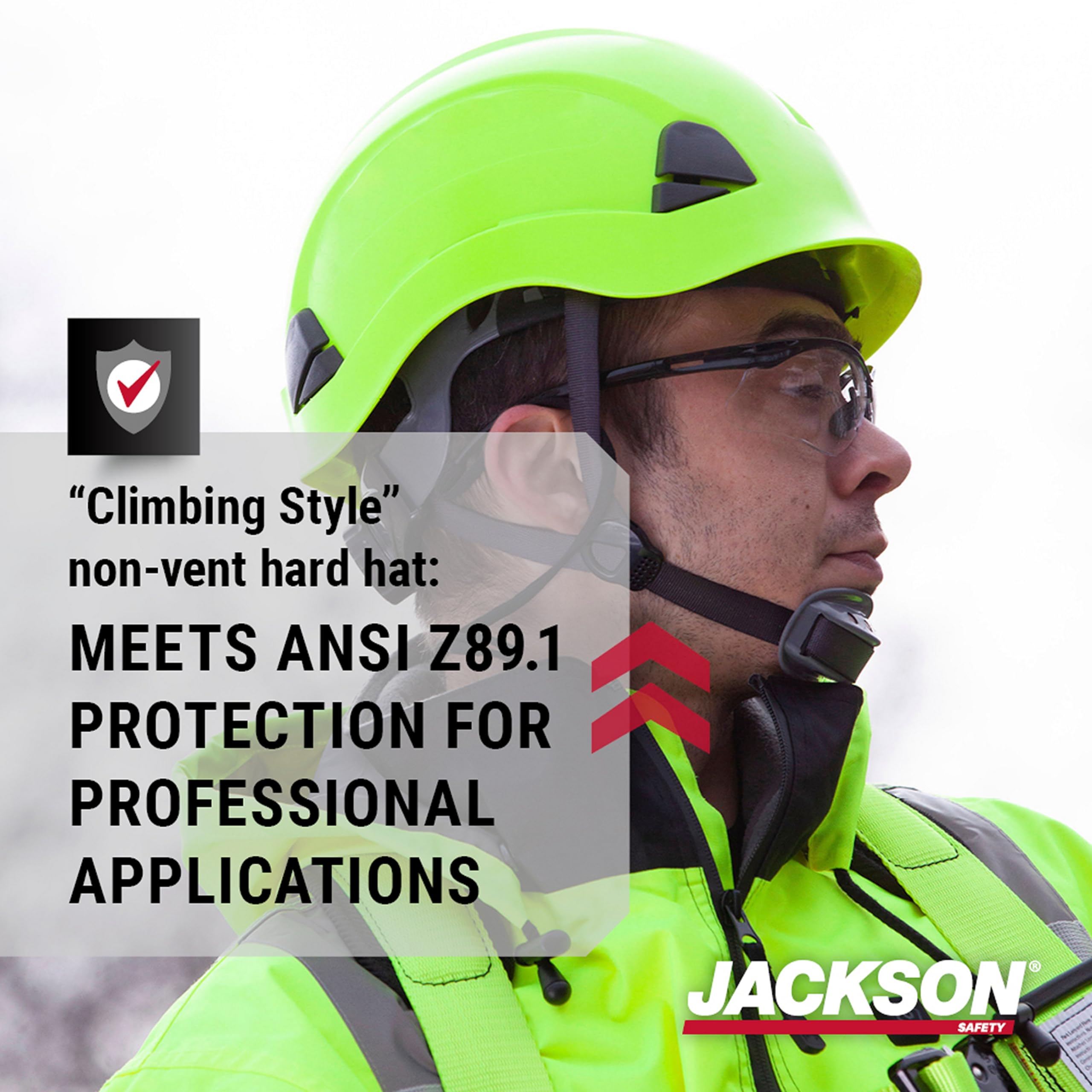 Jackson Safety CH300 - Casco rigido da arrampicata, non ventilato, con sottogola e coppa, conforme agli standard ANSI Z89.1 e OSHA, disponibile in diversi colori
