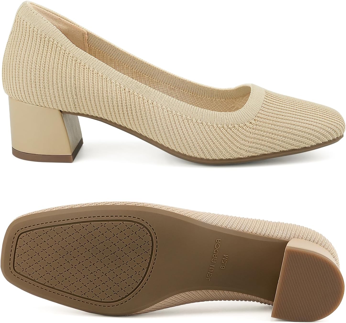 JENN ARDOR Comfortable Low Chunky Heels Knit Dress Shoes for Women Closed Square Toe Casual Slip on Wedding Party Business Work Office Block Heeled Pumps - Image 4