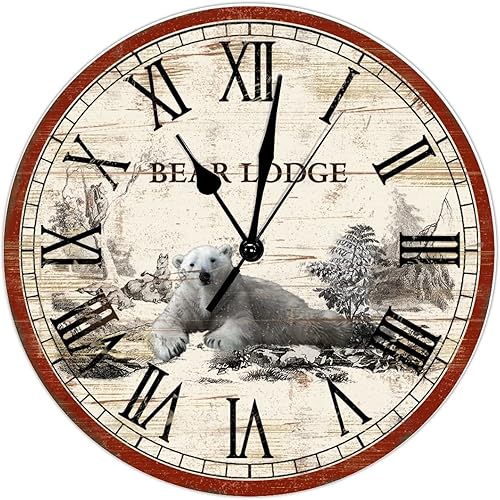 Reloj de pared rústico con diseño de oso y decoración del bosque, reloj de pared personalizado de 15 pulgadas, funciona con pilas, silencioso, sin Reloj de pared rústico con diseño de oso y decoración del bosque, reloj de pared personalizado de 15 pulgadas, funciona con pilas, silencioso, sin