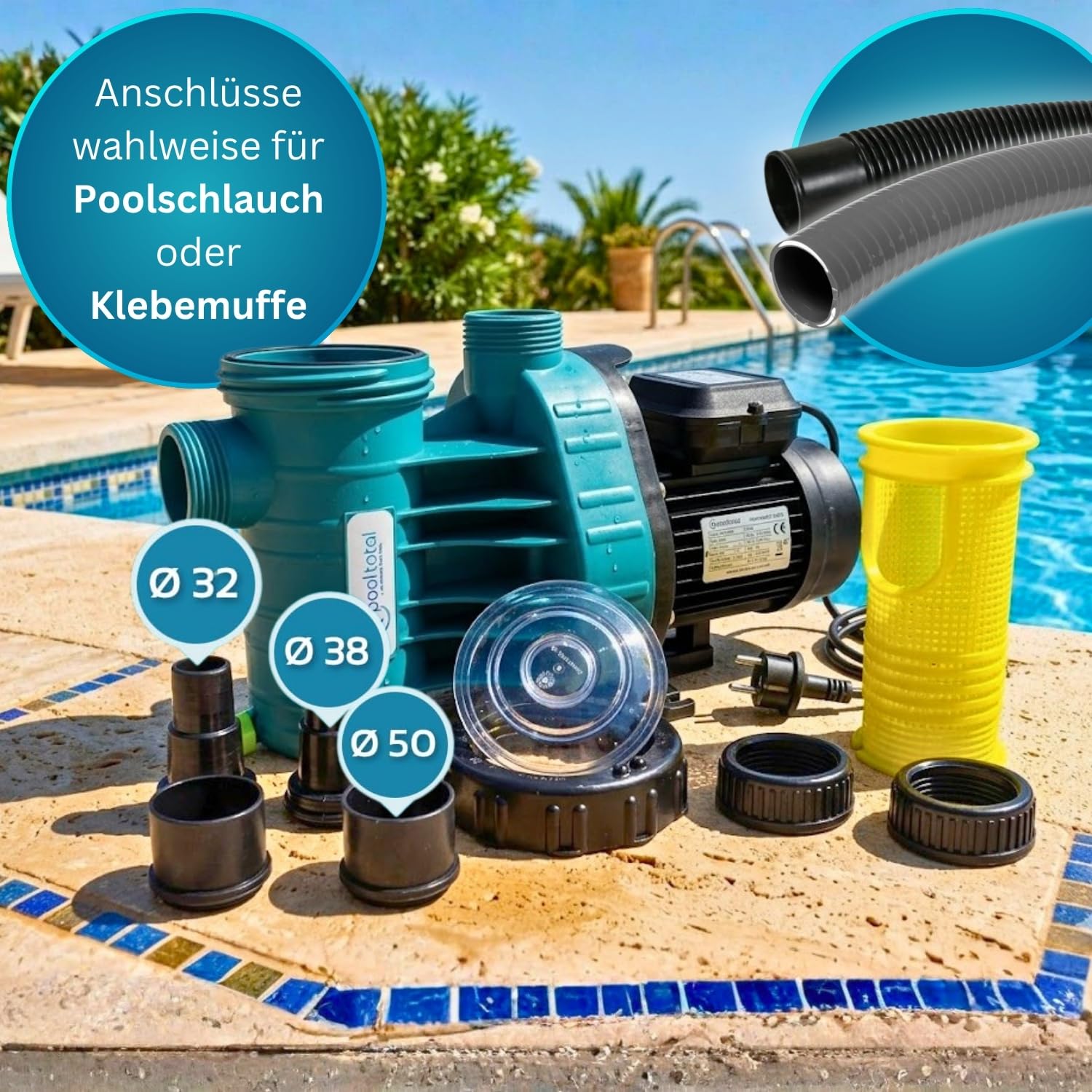Aqua Plus 11 POOL Total Edition - 11 m³/h Leistung für Pools bis 50.000 l Wasserinhalt - Selbstansaugend Salzwasserbeständig Laufruhig Servicefreundlich Verschleißarm