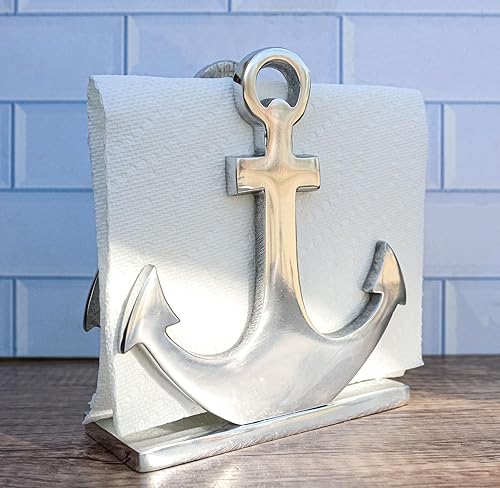 Miniatura 8 de Ebros Gift Elegante aluminio niquelado náutico océano marino marinero barco ancla decorativo papel servilleta titular decorativo cocina bar