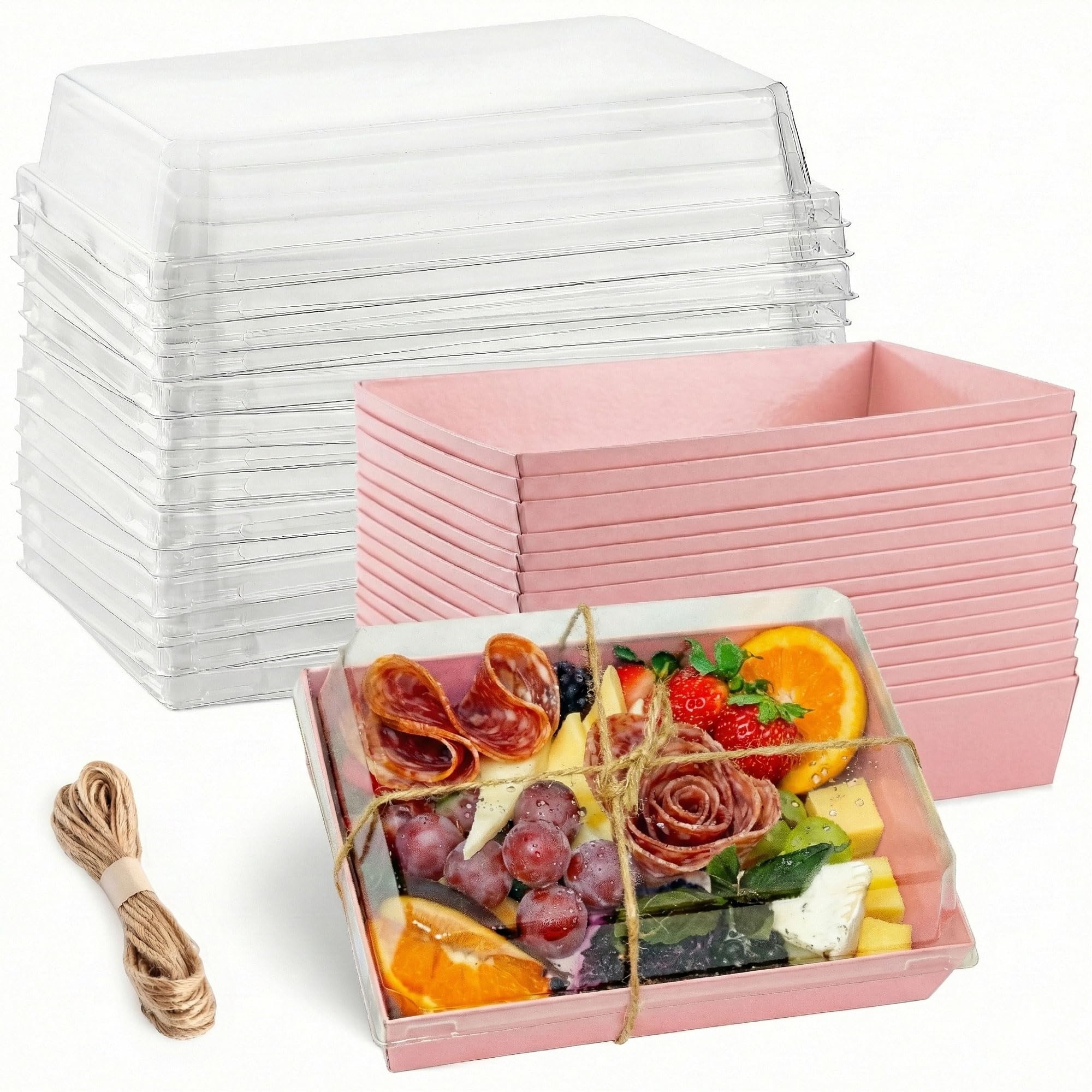 Leafiew 50 Pack 7x5 Inches Charcuterie Boxes with Clear Lids - Individual To Go Paper Charcuterie Board with Lid, Disposable Food Containers for