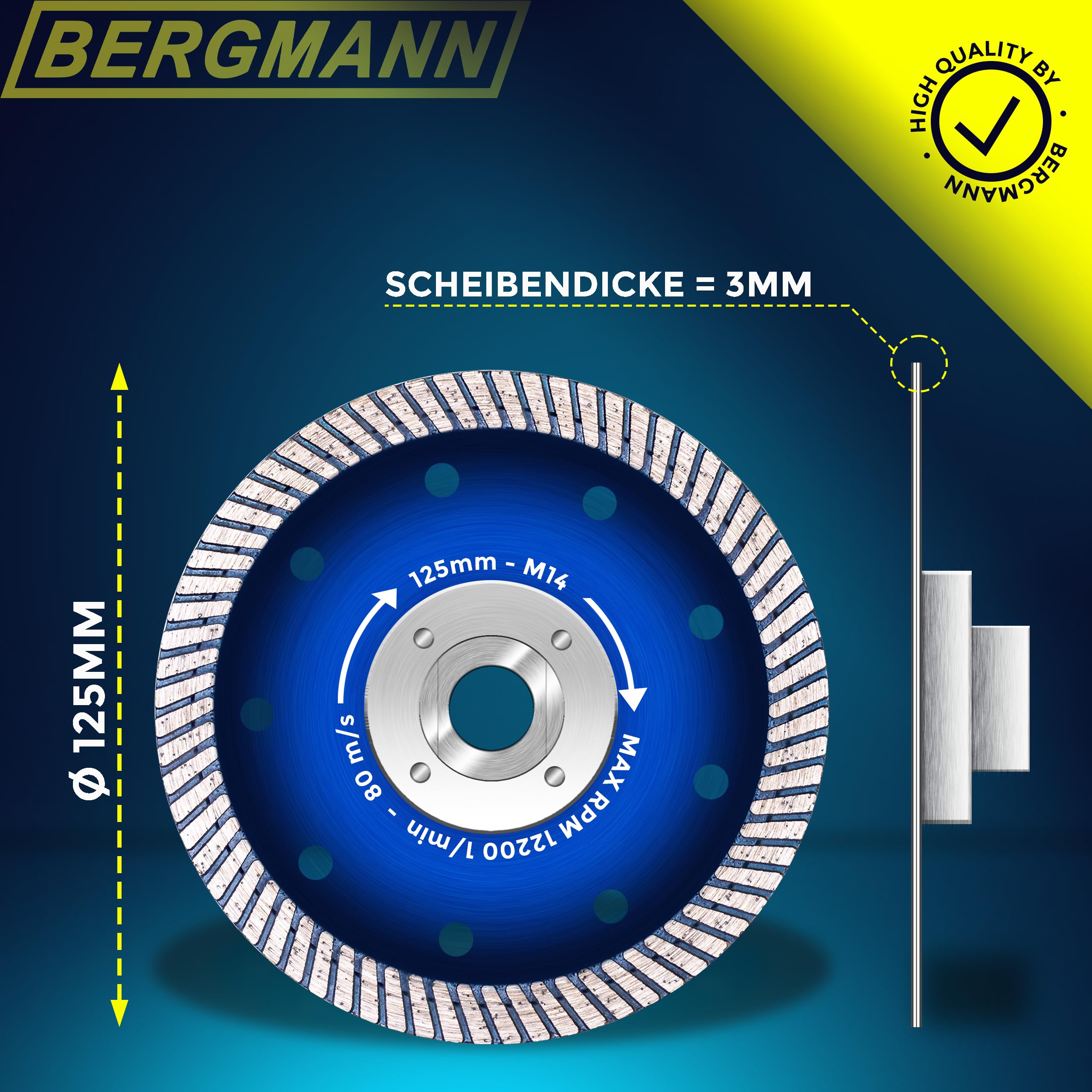 BERGMANN ® Flangia M14 Ø 125 mm disco diamantato | per granito cemento Mamor Stone | separazione a filo con smerigliatrice angolare