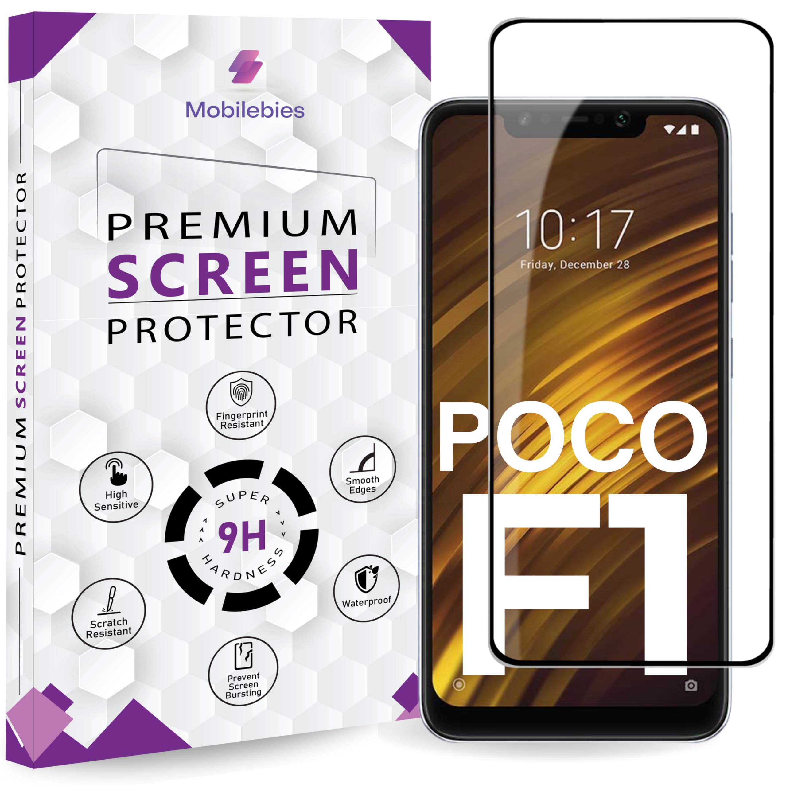 Mobilebies® Premium Tempered Glass Screen Protector Guard For Poco F1 (6.18 Inch, Pack of 1) | Edge to Edge Coverage With Easy to installation kit