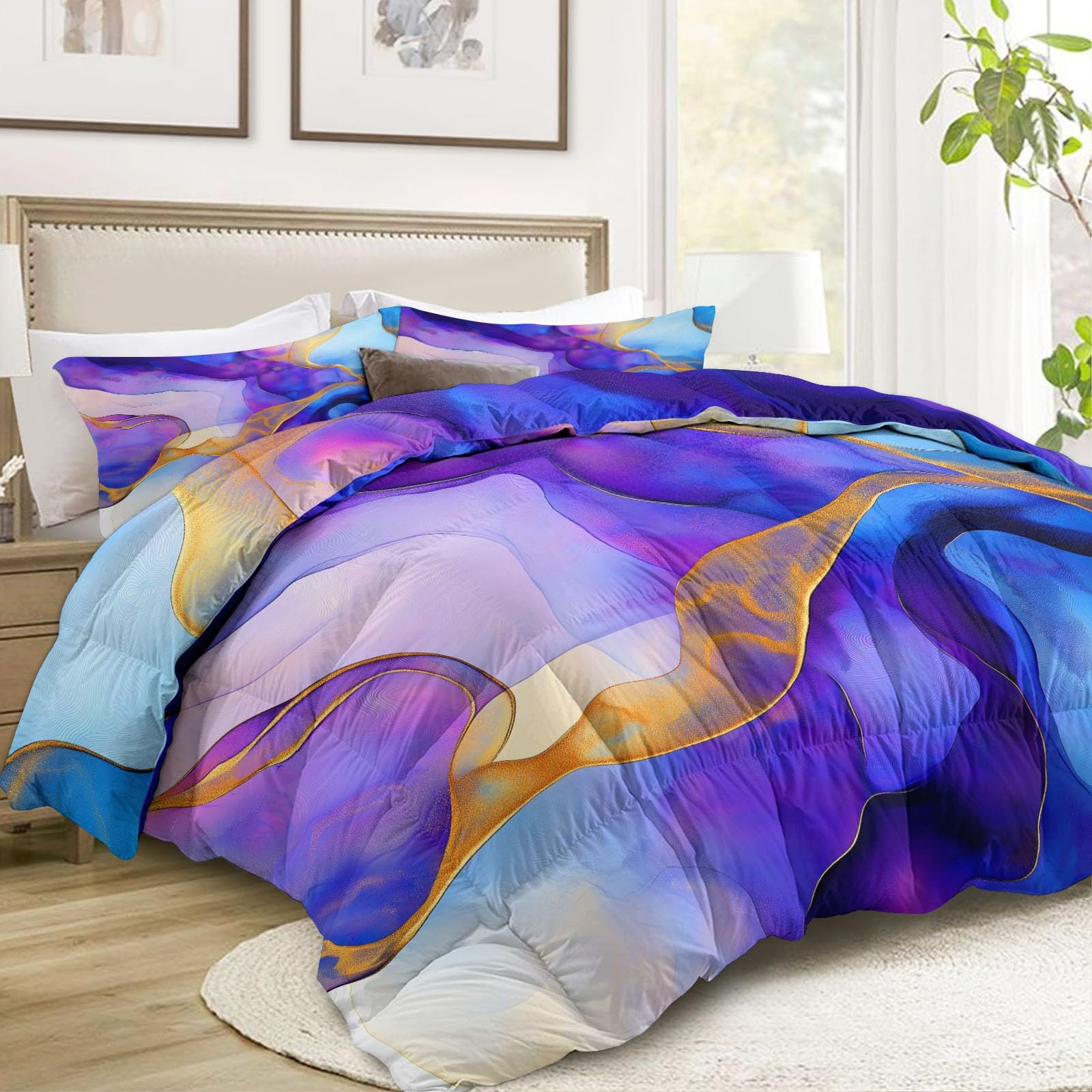 Generisch Luksusowa kołdra z motywem fali marmuru, 200 x 200 cm, na 4 pory roku, sztuka abstrakcyjna, kołdra całoroczna bez poszewki, nadaje się do prania, kołdra do spania z poszewką na poduszkę