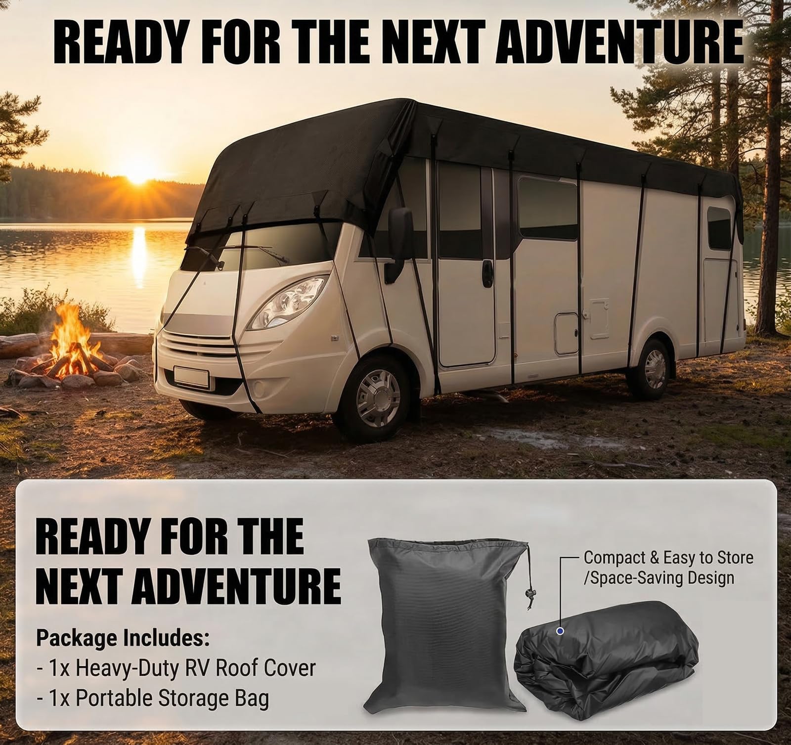Telo Copertura Tetto Camper 420D Oxford, Telo Copricamper Impermeabile Anti-UV, Copertura Roulotte con Cinghie Antivento e Borsa,Grigio,24.6'Lx9.8' W(7.5x3m)