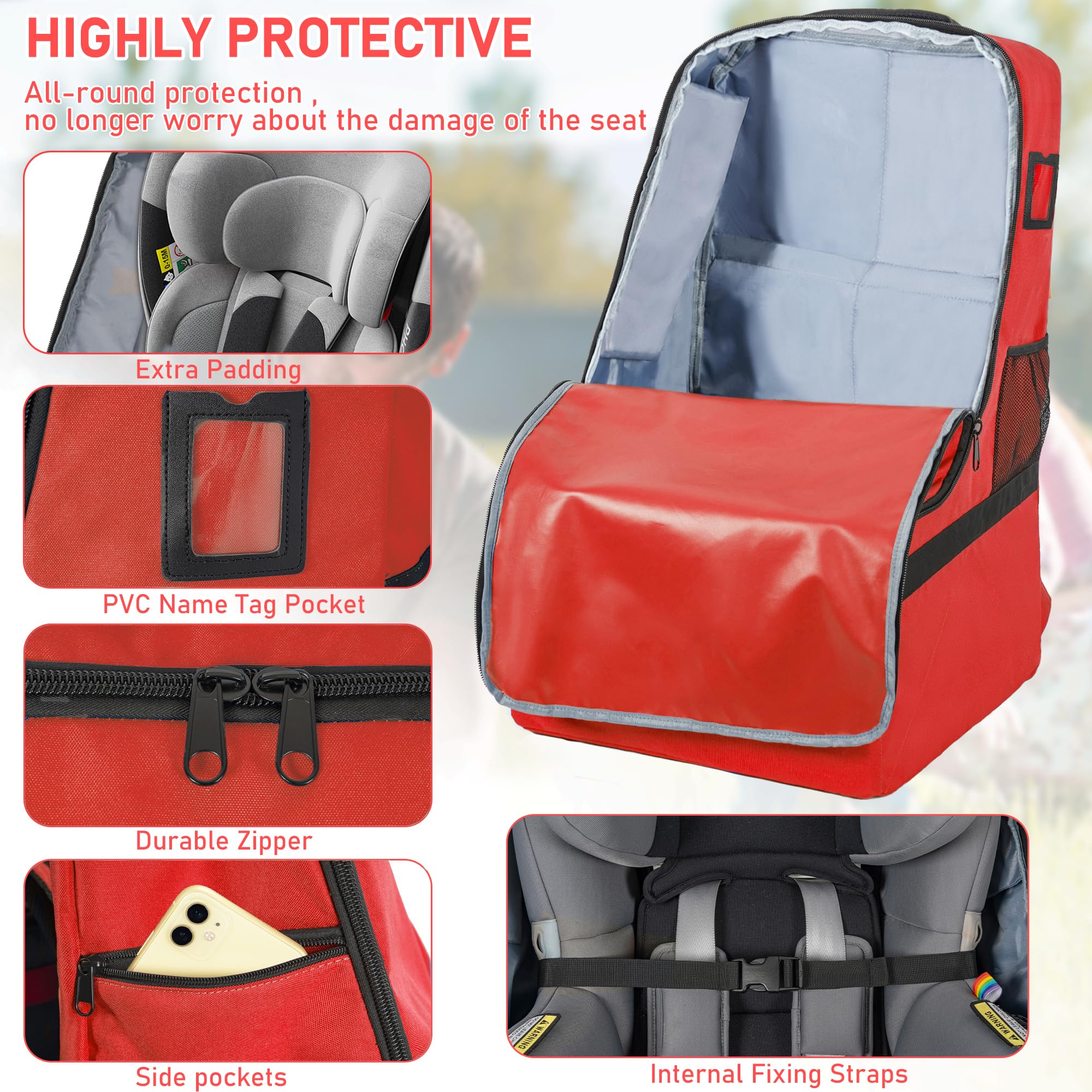 IBVIVIC Sac de voyage robuste pour siège de voiture - Sac à dos avec bandoulière - Rouge