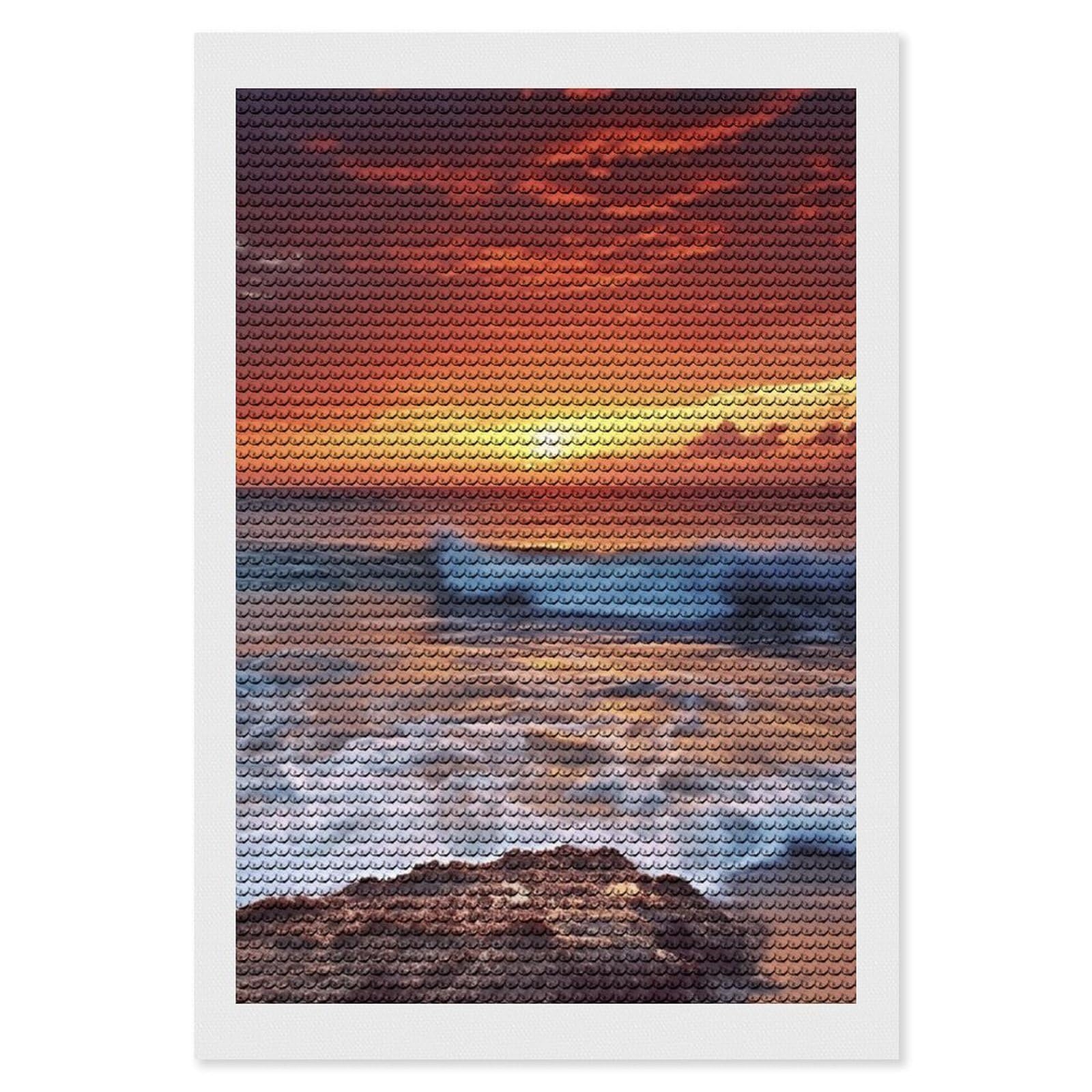 FodPand Diamond Art Kits for Adults, 5D Aurora Diamond Painting Kits for Beginners, Sea Water Dusk Beach Sunset DIY Full Drill Dots Gem Art Paint Crafts for Home Wall Decor 8"x12"