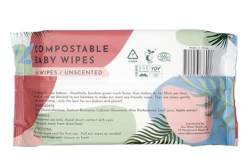 Miniatura 8 de Eco Wave Toallitas para bebé, toallitas de bambú ecológicas 100% compostables, sin perfume, hipoalergénicas, veganas, sin alcohol, adecuadas para