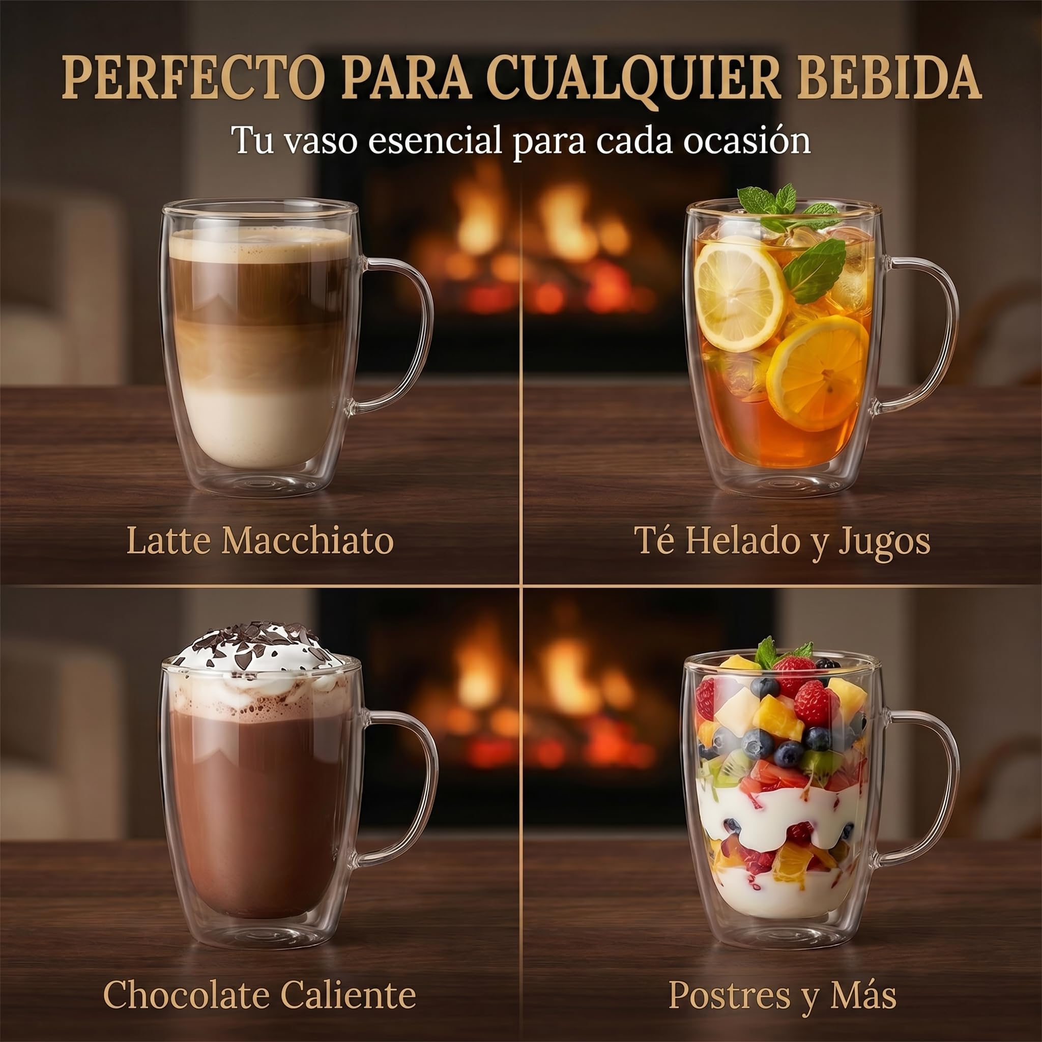 Dimono® Vasos de Doble Pared con Asa, 450 ml – Set de 6 | Vidrio borosilicato soplado a mano – efecto flotante – apto lavavajillas – ideal latte, cócteles y agua