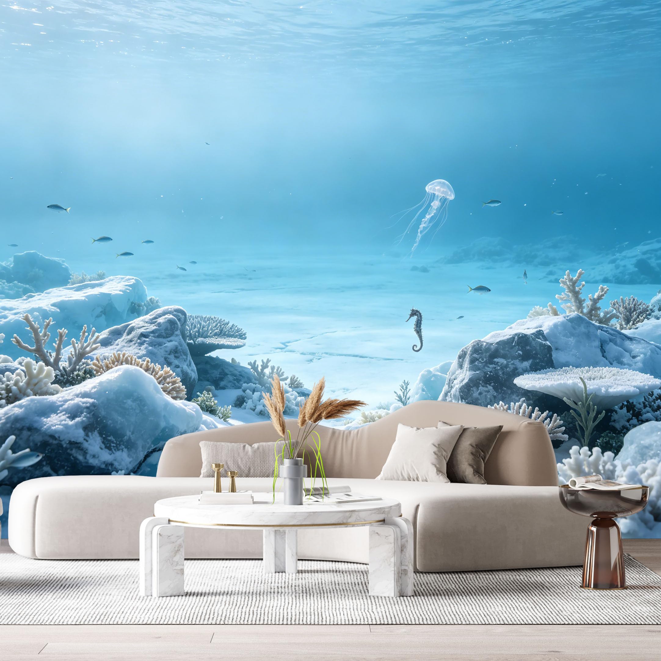 Custom Size Wall Murals Ocean Marine 3D Jellyfish Seahorse Coral Reef SelfAdhesiveWall Fabric Removable Wallpaper Wall Decor for Living Room Bedroom Bathroom