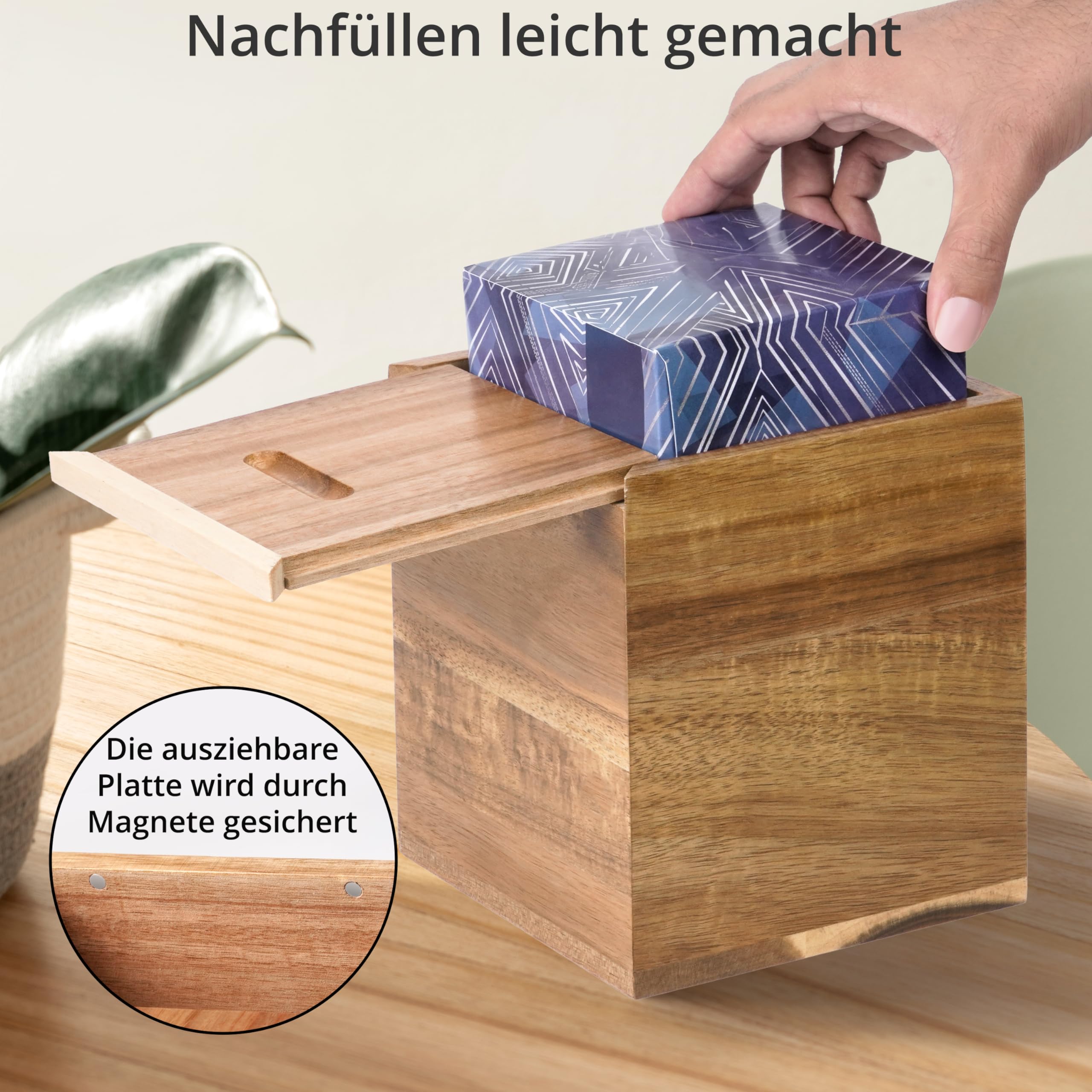 Taschentuchbox-Abdeckung Aus Kiefernholz – Mit Herausziehbarem Boden, 14x14x16 Cm, Für Bad, Schlafzimmer & Büro
