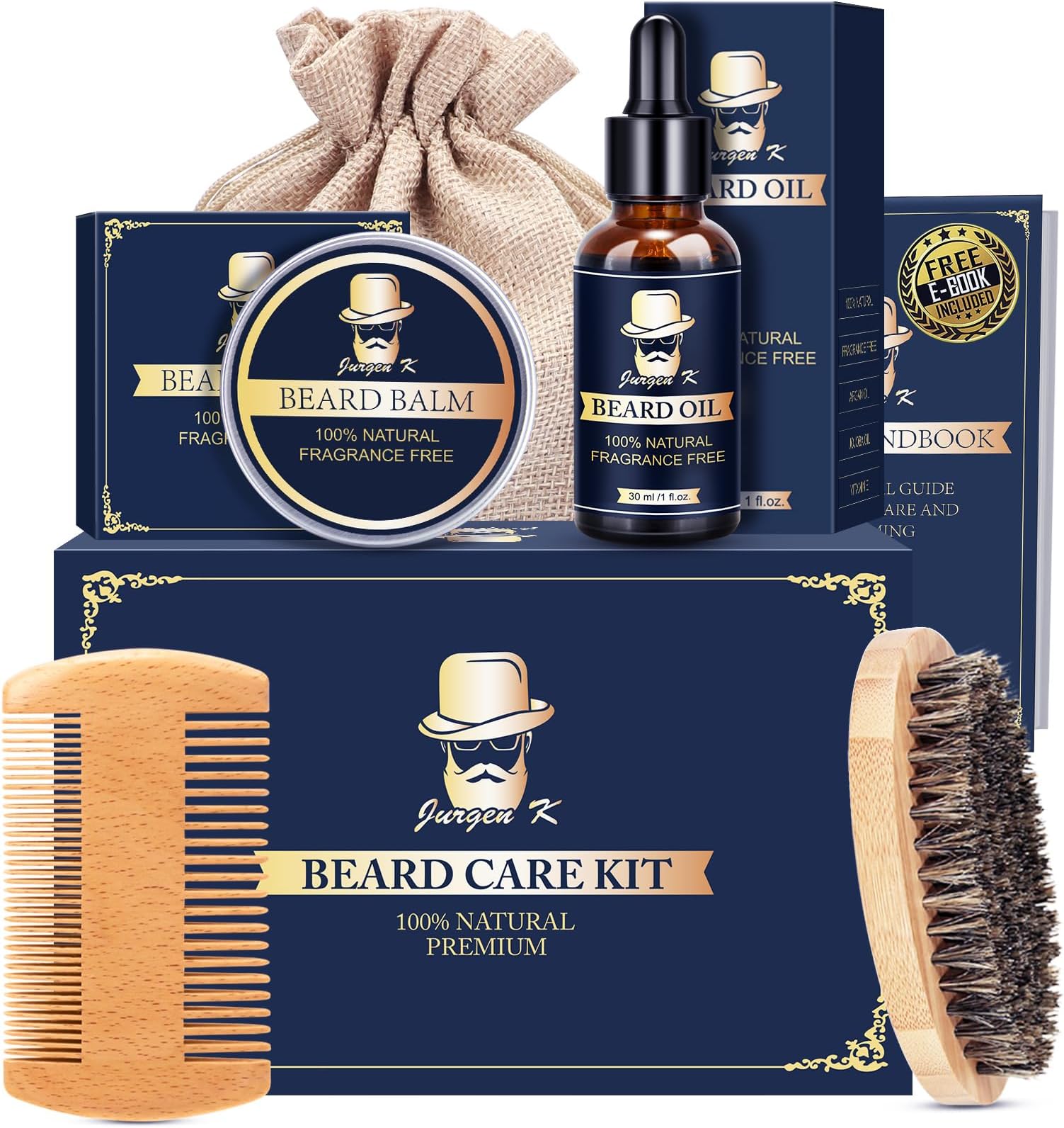 Jurgen K Birthday Gifts for Men, Beard Kit for Men's Daily Grooming, Moisturize & Soften Facial Hair, Men's Self Care Set, Razor Strops, Birthday Gifts for Him Husband Boyfriend Dad Son