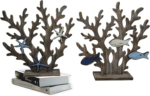 SAILINGSTORY - Juego de 2 centros de mesa de madera, decoración náutica costera de playa