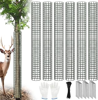 Aifanss 48 Inch Metal Mesh Tree Trunk Protectors (6 Pack) with Stakes & Zip Ties - Deer, Rodent, Mower Bark Guards for Saplings