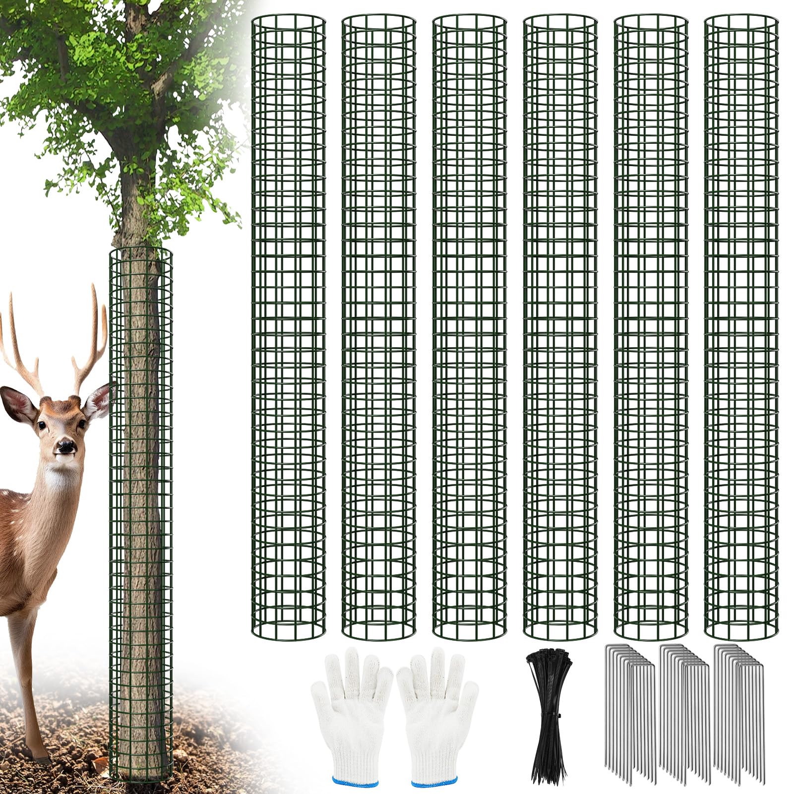 Tree Trunk Protector 48 Inch Tall, 6 Pcs Metal Mesh