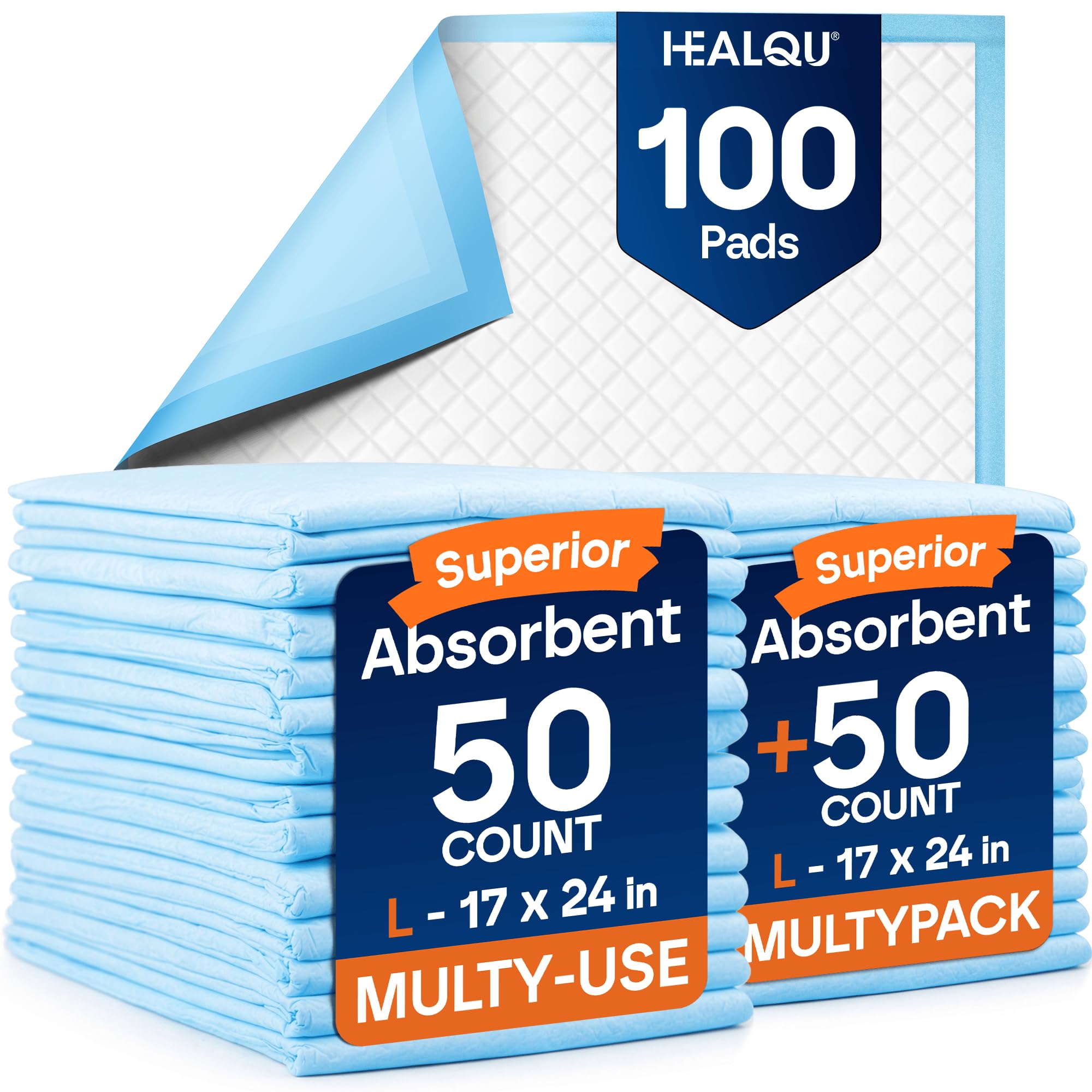 HEALQU Wickelunterlage Einweg – Baby Wickelauflagen 100 Stück 43 x 60cm – extra weich, saugfähig und wasserdicht – Für sauberes Wechseln von Windeln, ideal für unterwegs