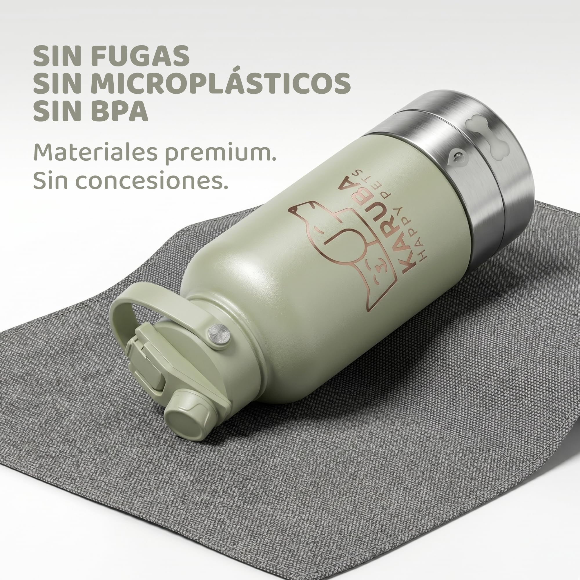 Botella Bebedero Portátil Perro 3 en 1 Acero Inoxidable Premium 1L – Comedero Integrado, Agua Fría 24h, Sin Microplásticos, Boquilla Dual Humano y Perro – Viajes, Senderismo, Playa, Paseos