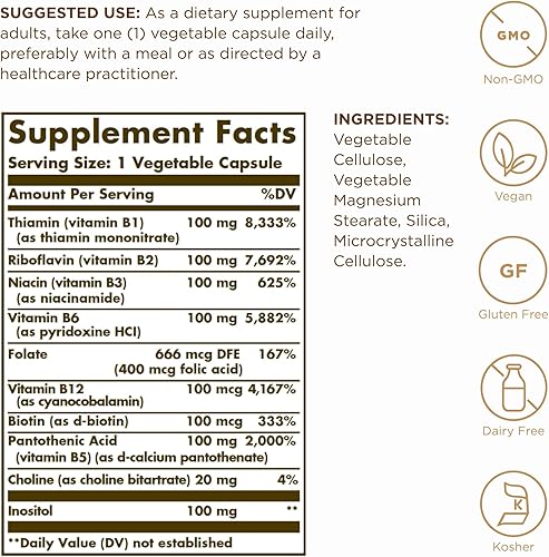Miniatura 2 de Solgar B-Complex 100 50 cápsulas vegetales  Salud del corazón  Apoyo al sistema nervioso  Apoyo al metabolismo energético  Sin OMG vegano sin gluten
