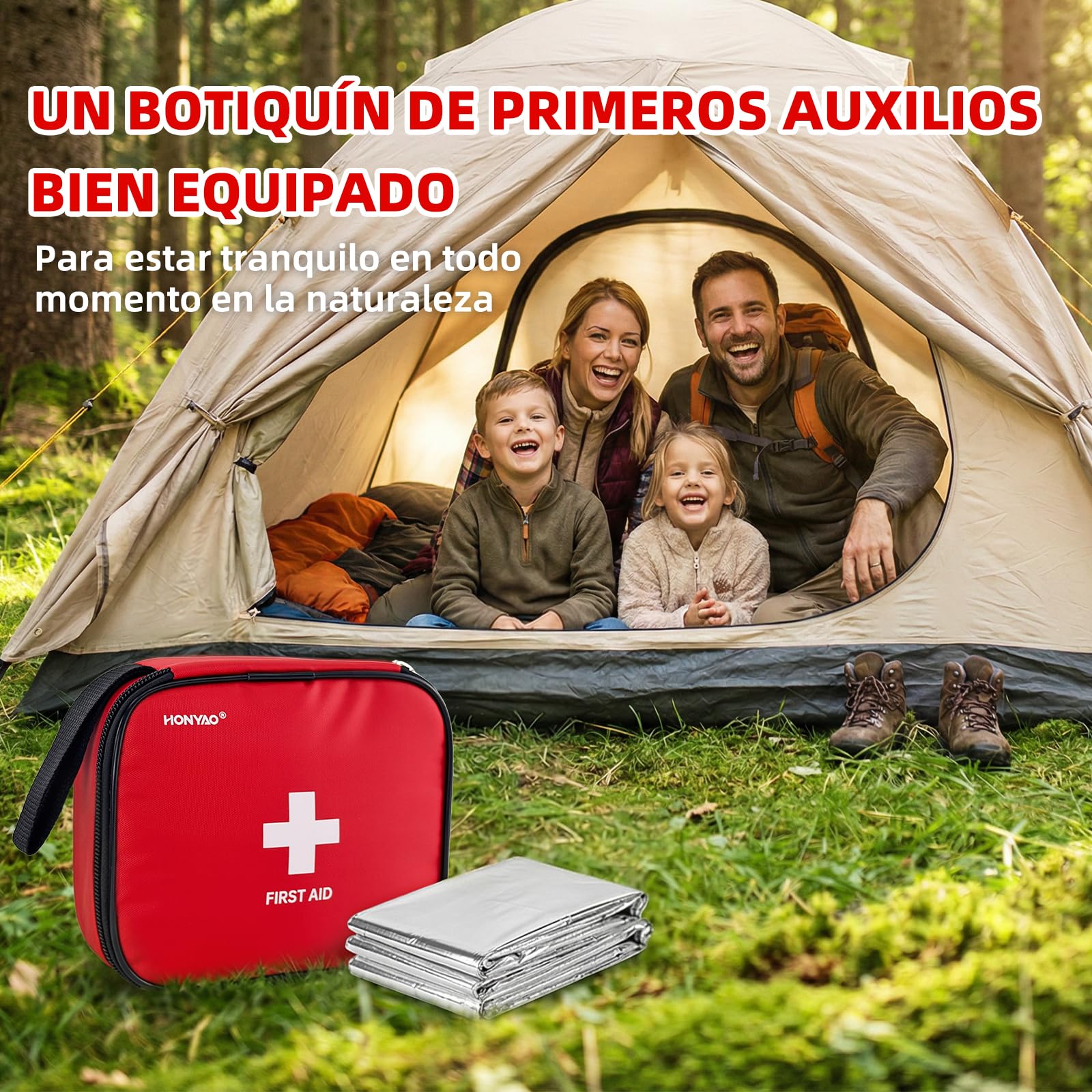 HONYAO® Botiquin de Primeros Auxilios 125 Piezas, Portátil First Aid Kit, Kit Primeros Auxilios, Mini Botiquin para Coche Casa Lugar Trabajo Mochila Acampar Hogar Senderismo Viaje