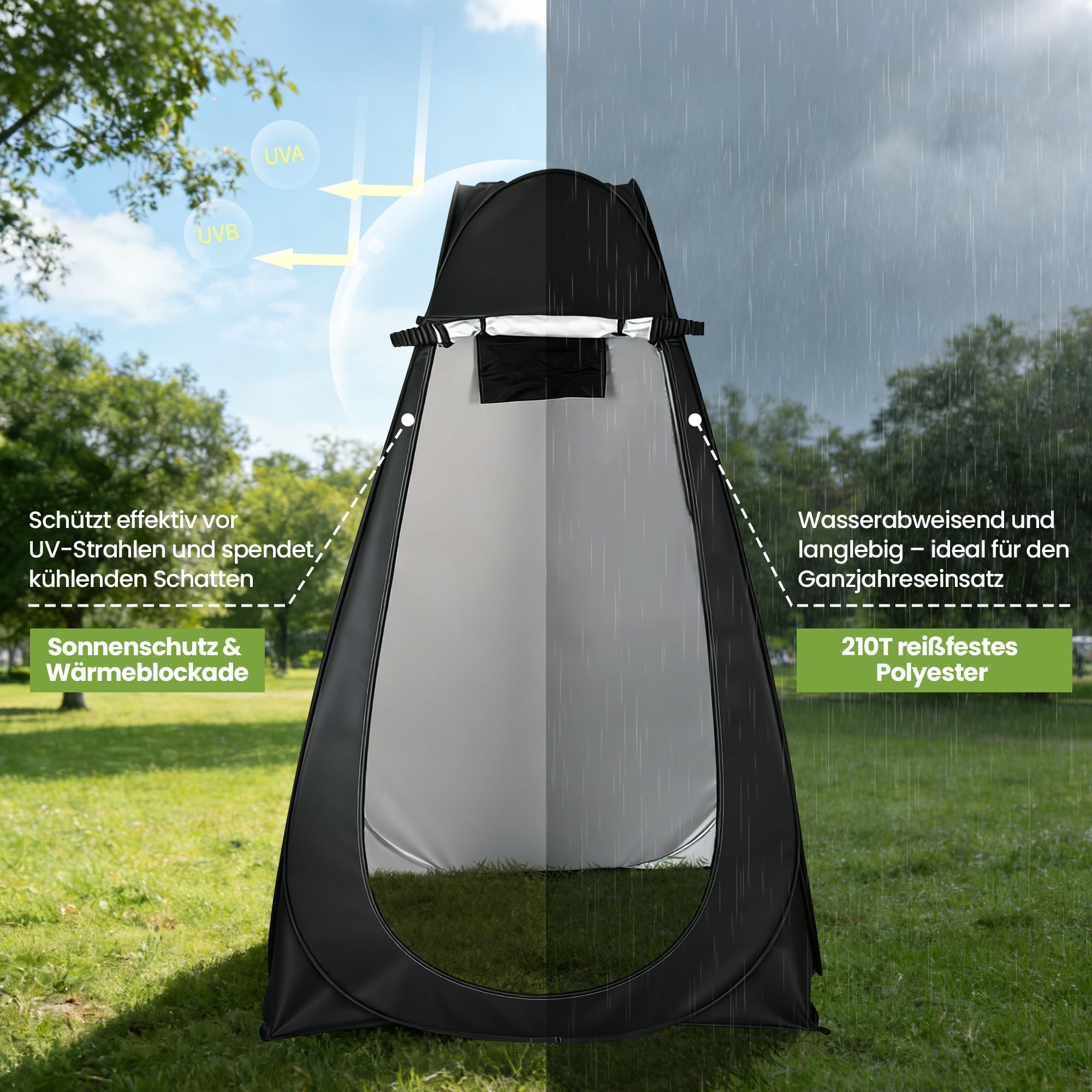 ROPODA Pop-Up Duschzelt Camping, tragbares Toilettenzelt aus 210T-Polyester mit Tragetasche, UV-Schutz, Wasserabweisend, Umkleidezelt für Strand, Picknick, Angeln, Wandern