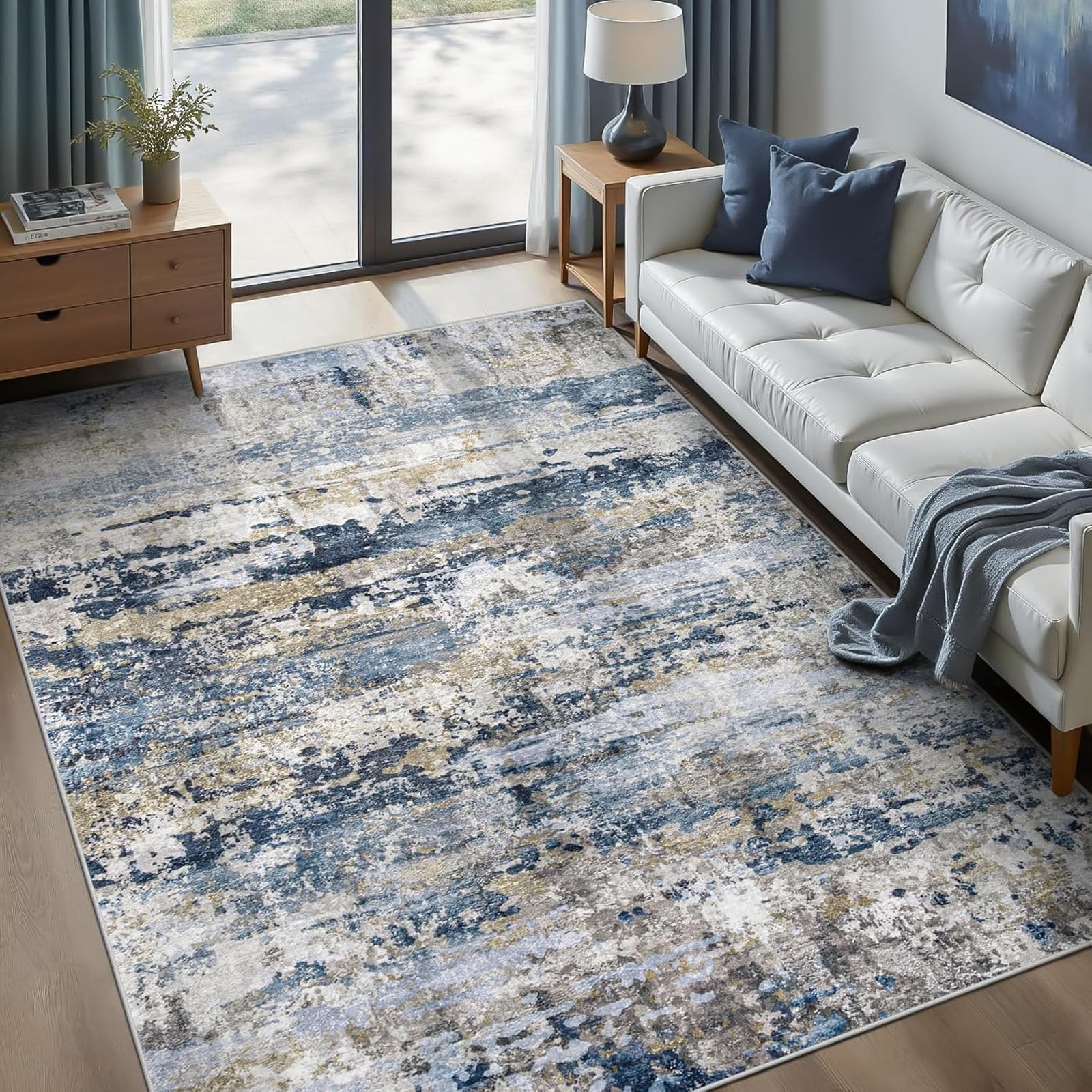 Tapis chambre ado fille clean girl style abstrait bleu gris 120x185