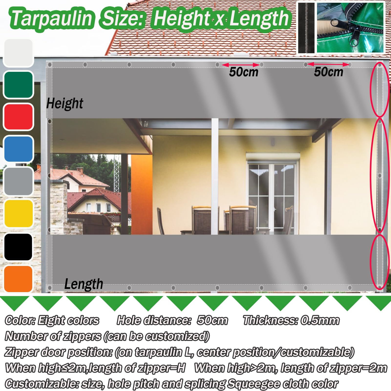 Telone Trasparente 0,5mm 2,5 x 3m Impermeabile Con Occhielli | PVC 0,5mm, Antigelo, Antipioggia, per Balcone, Giardino, Gazebo, Terrazzo, Mobili Esterni,Taglie personalizzate