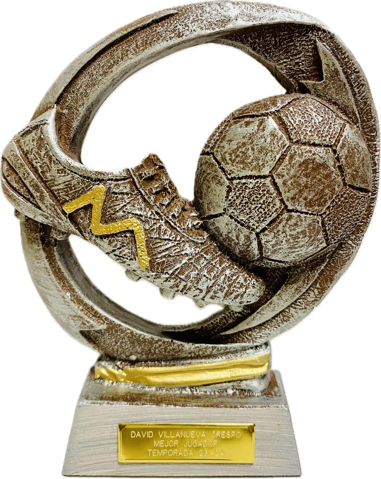 Trofeo Fútbol Pequeño Personalizado para Pichichi Máximo Goleador Bota y Balón de 16cm de altura