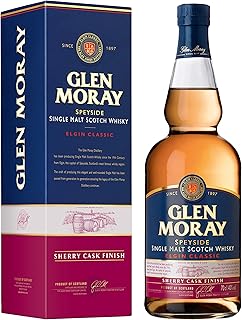 Glen Moray Sherry Cask Finish single malt Scotch whisky 70cl 40% ABV, Speyside region whisky matured in ex-Bourbon and finished in ex-Sherry Wine casks. Distilled and matured in Elgin, Scotland