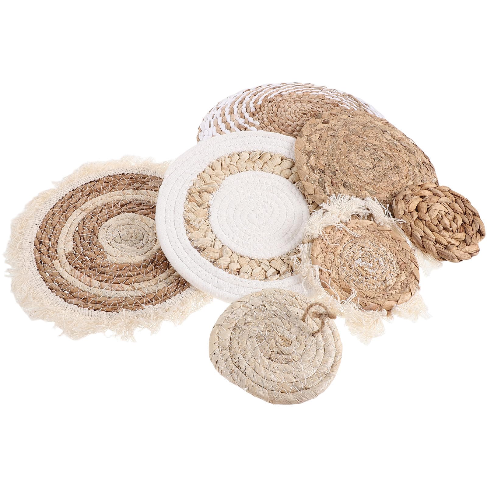 HYTROVE 7 Stück Handgewebtes Boho Wanddekor aus Rattan in Beige Runde Wandkörbe als Stimmungsverbesserer für Modernes Zuhause und Bauernhaus