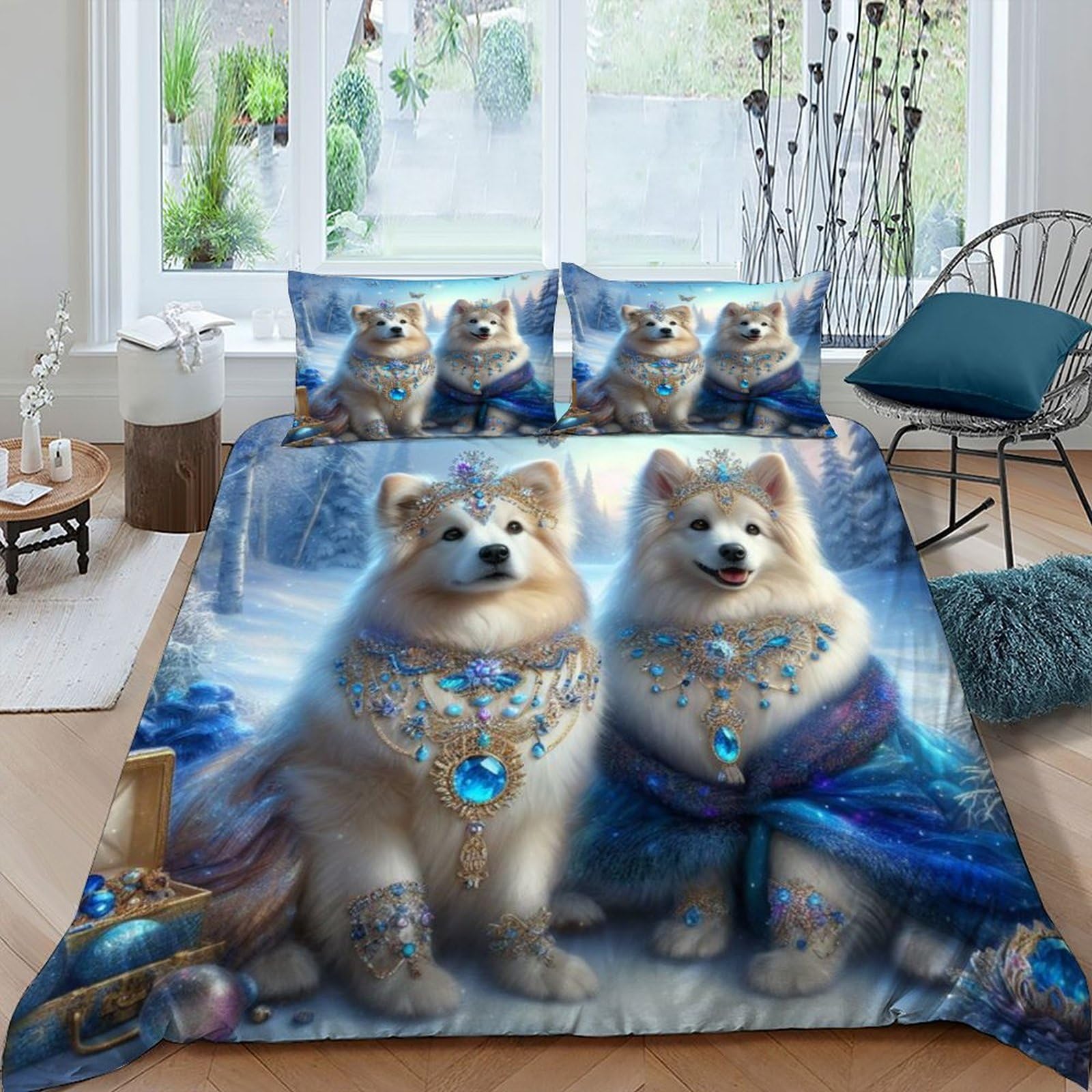 Housse de couette imprimée loup pour lit King 220x240 microfibre