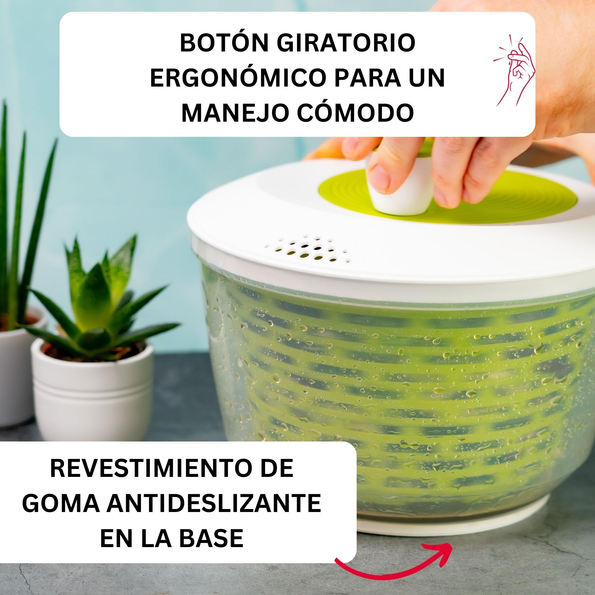 Westmark Centrifugadora de lechuga, Capacidad: 4,4 litros, ø 23,5 cm, Plástico, Sin BPA, Spinderella, Color: transparente/blanco/verde, 16753360