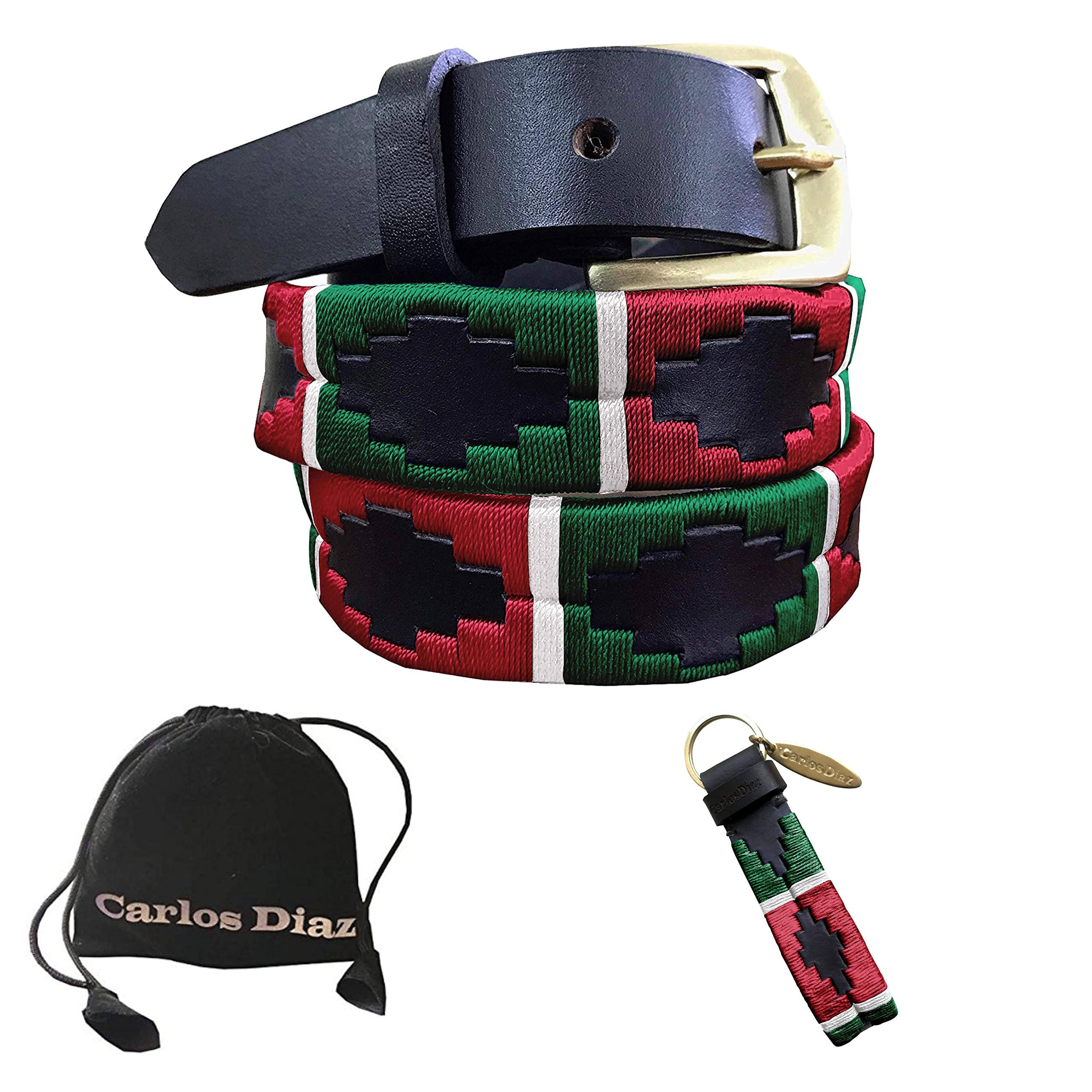 Carlos Diaz Cinturón Polo de Cuero Bordado Marrón Delgado de Diseñador para Hombres Mujeres Unisex