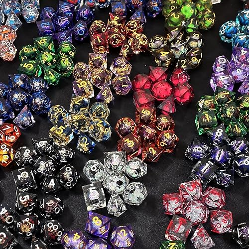Miniatura 5 de HAOMEJA D&D - Juego de dados de resina para juegos de rol de borde afilado, 7 piezas con bolsa de dados de ojo de dragón, dados poliédricos de