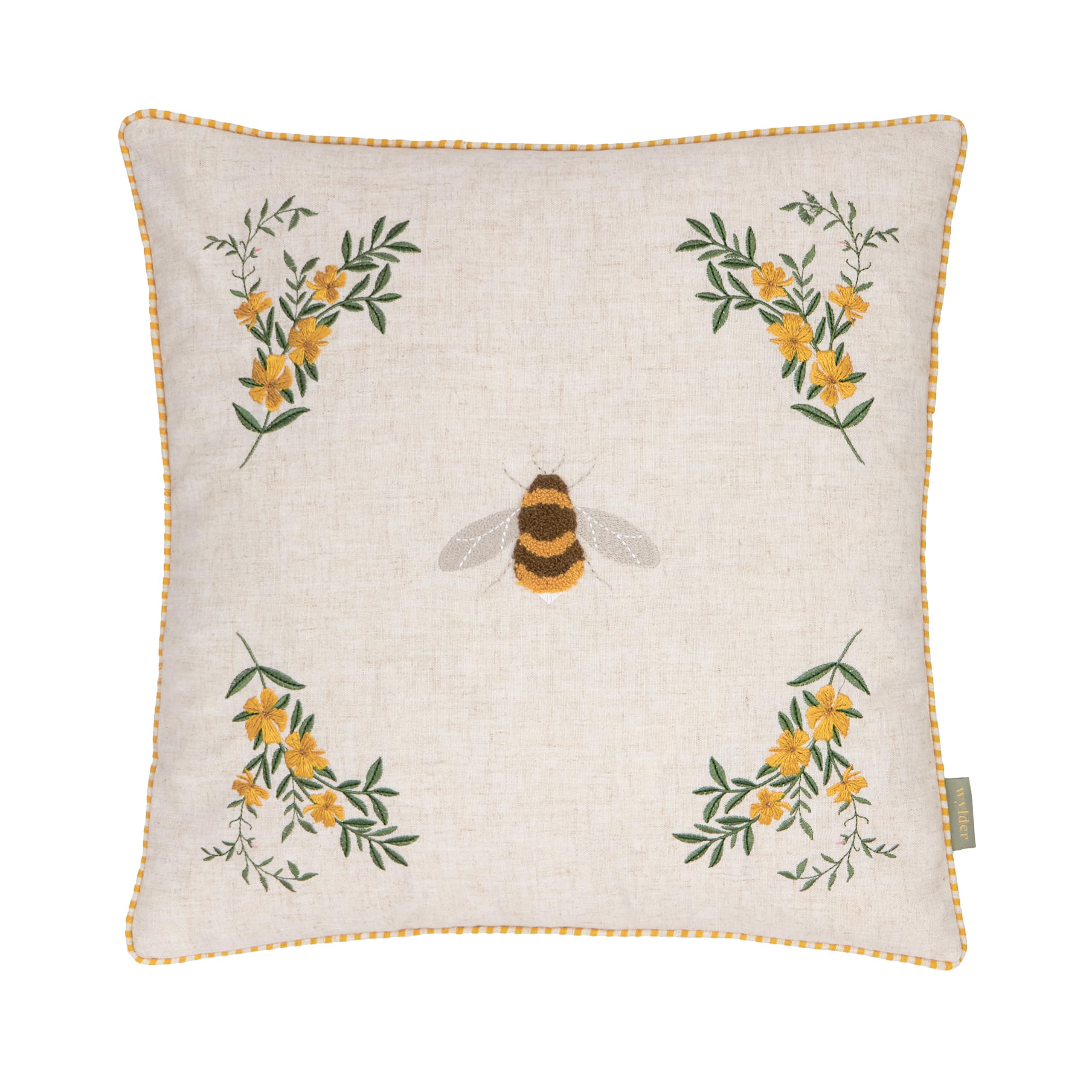 furn. Wylder Ramble Bee Cushion Cover – Rustic Country Tufted Embroidered Velvet Decorative Case (Natural – 45x45cm)