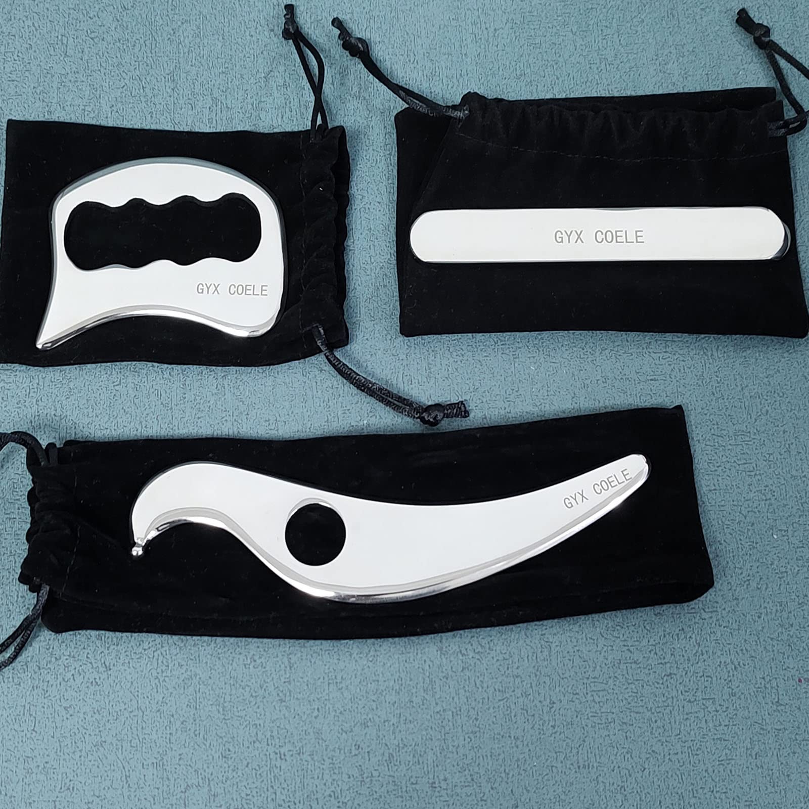 Stainless Steel Gua Sha Scraping Massage Tool Set IASTM Tools Set Great Soft Tissue Mobilization Tool (GYX COELE1-3 Set)