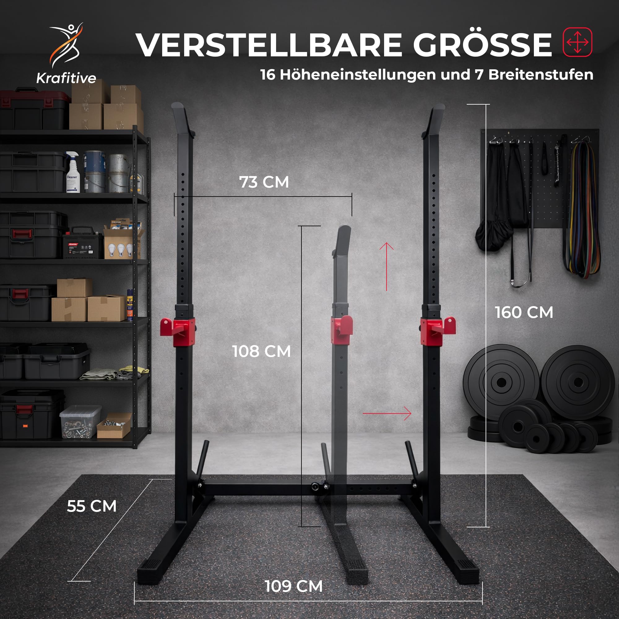 Hantelständer bis 200kg Langhantelständer Höhenverstellbar inkl. Safety-Spotter, Squat Rack Kniebeugenständer für Bankdrücken & Home Gym, Hantelablage aus Stahl, Schwarz