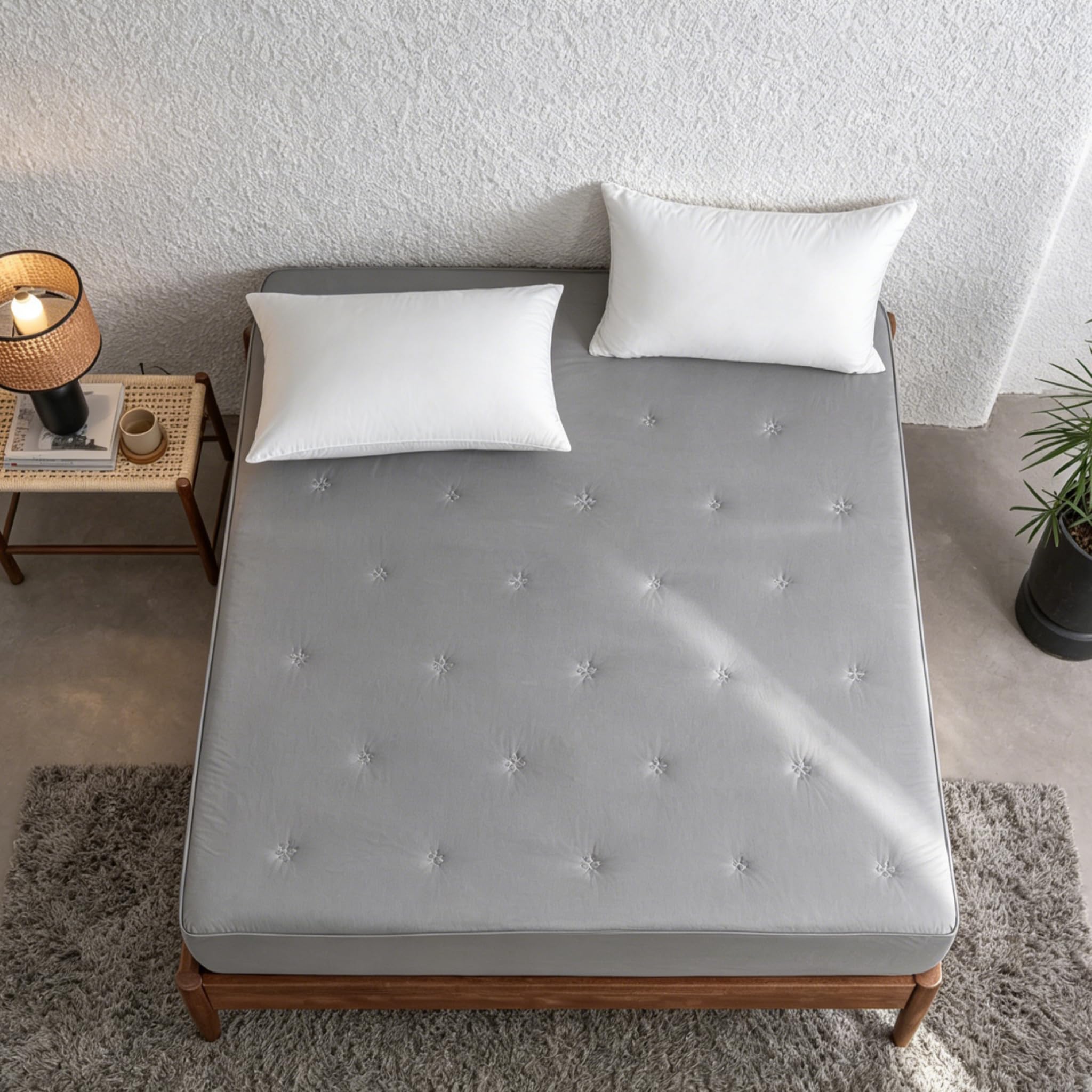 Funda de colchón elástica lavable a máquina con acolchado grueso gris