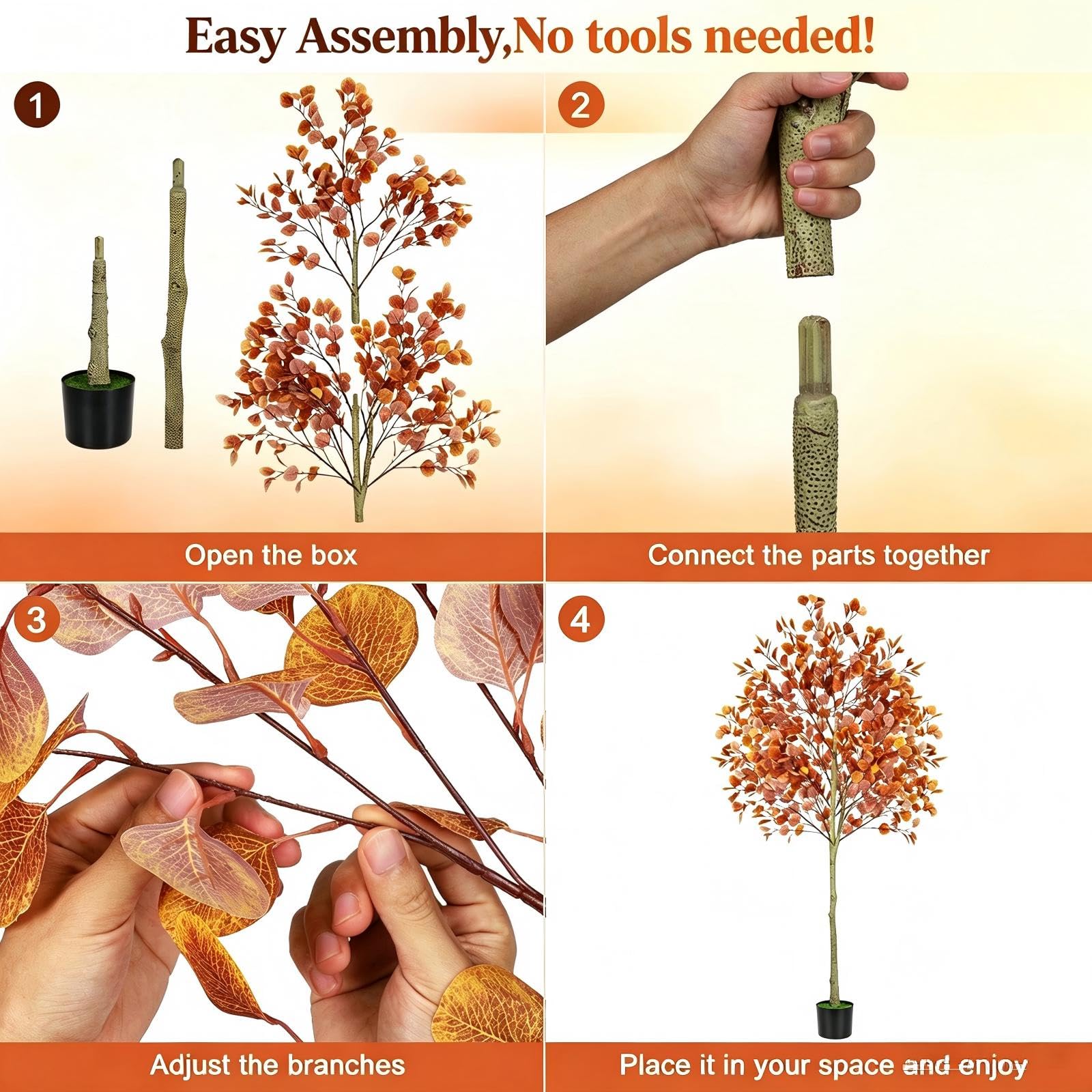 Albero di eucalipto artificiale da 1,8 m, decorazione autunnale per interni