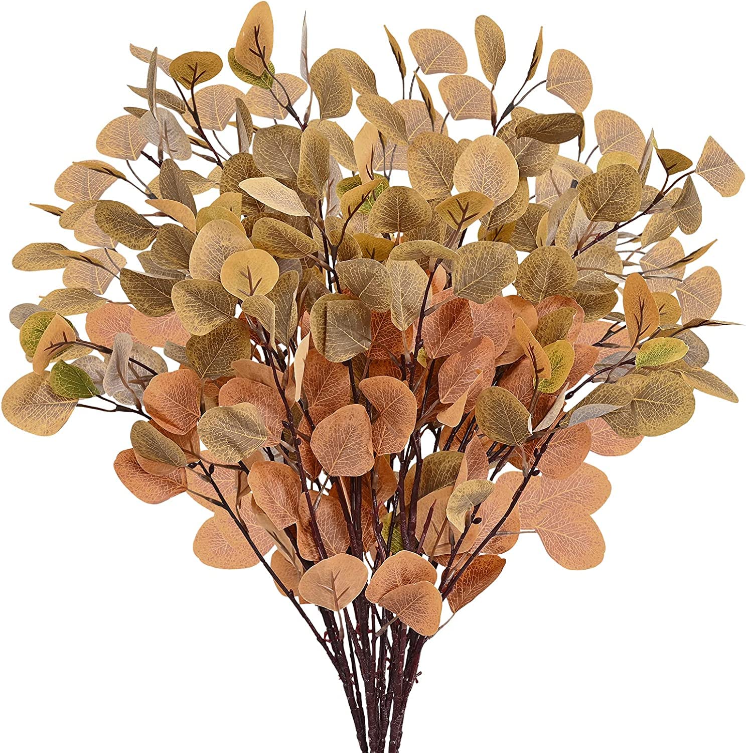 Dolicer 6 Pcs 35.4" Artificial Eucalyptus Leaves Tall Silver Dollar Eucalyptus Leaf Fake Eucalyptus Garland Branches Fall Leaves Branches Fall Eucalyptus for Home Autumn Thanksgiving Decor, Orange