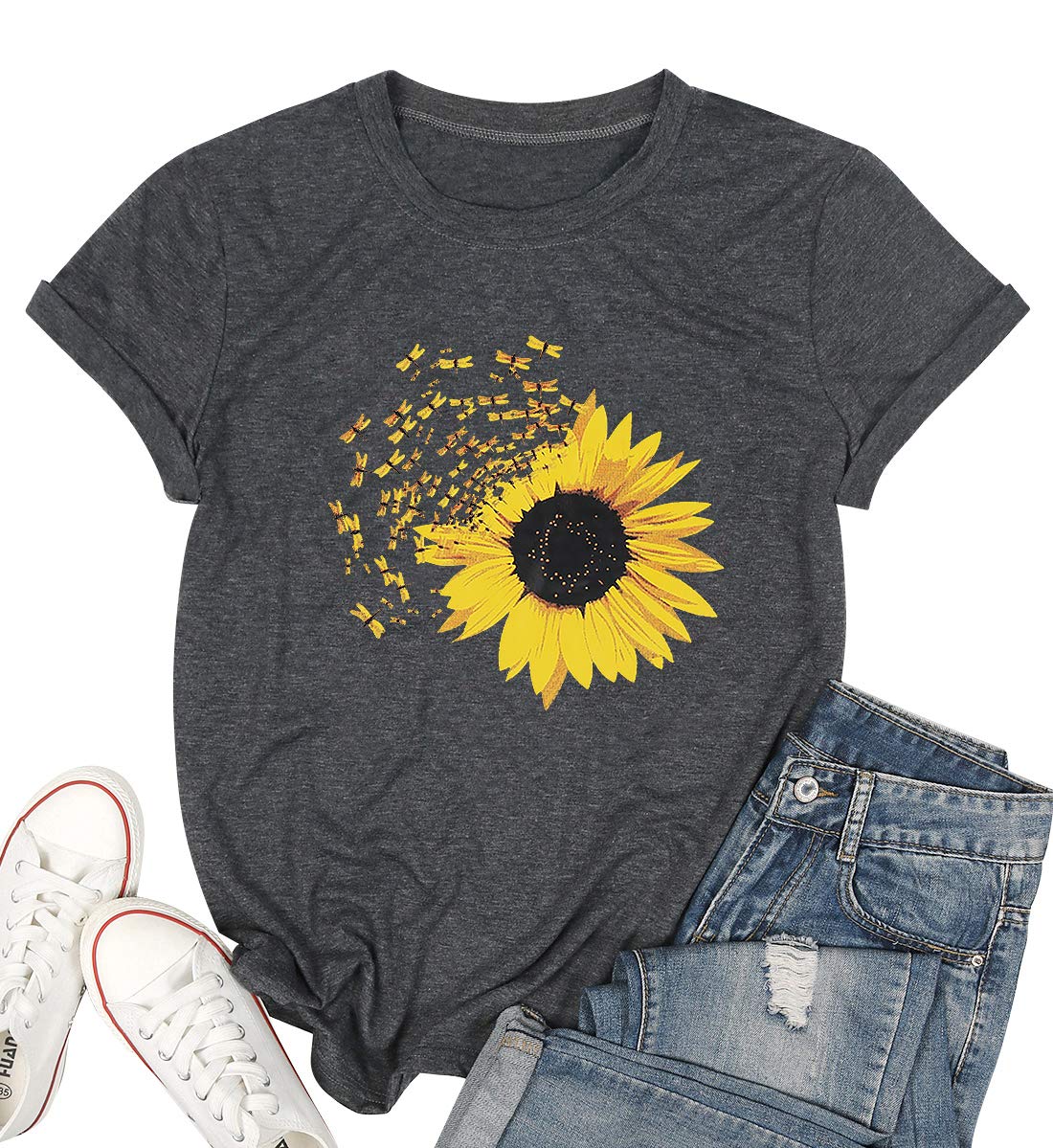 Sunflower Shirts for Women Cute Dandelion Graphics Tshirt Summer Women Short Sleeve Tee Tops