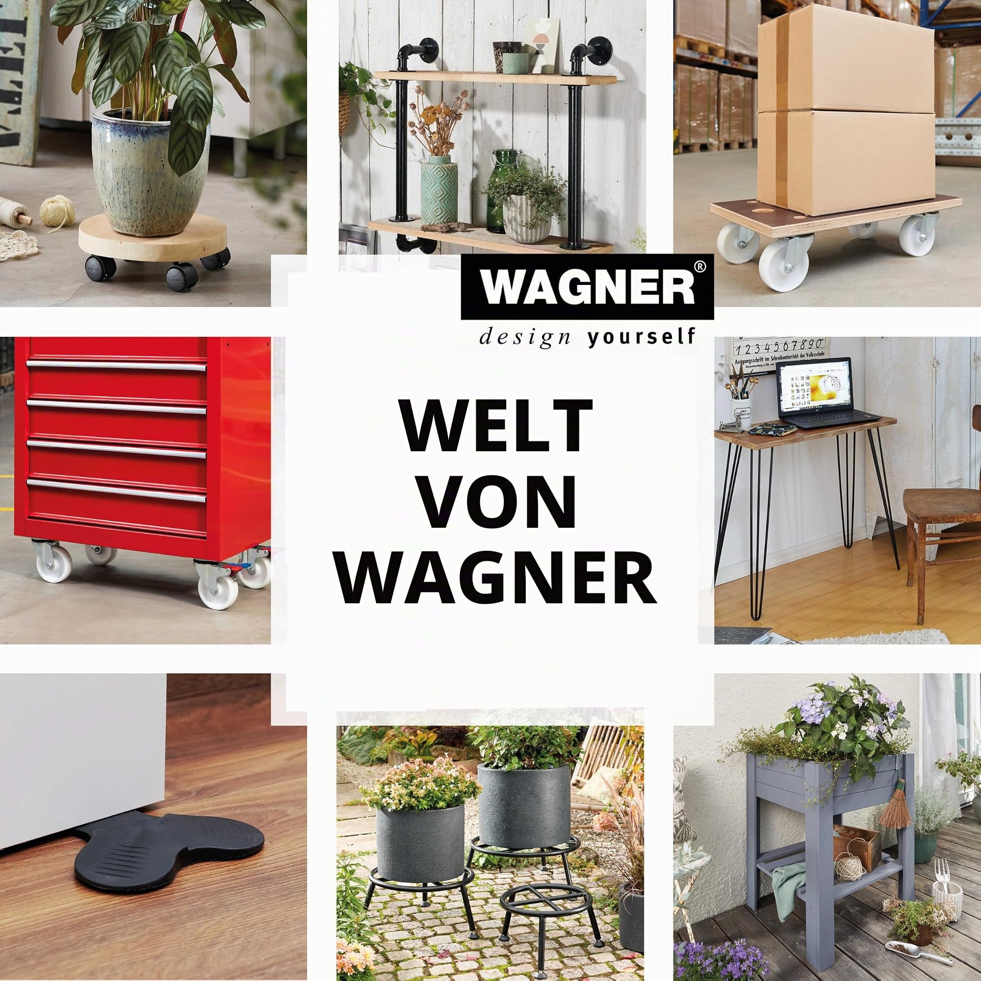 WAGNER Pflanzenroller Sun City Exclusive 25-30 x 10,5 cm I Nutzfläche, stufenlos ausziehbar I Blumenroller für Außenbereich + Innenbereich, Kübelroller Stahl, Tragkraft 200 kg - 20082101