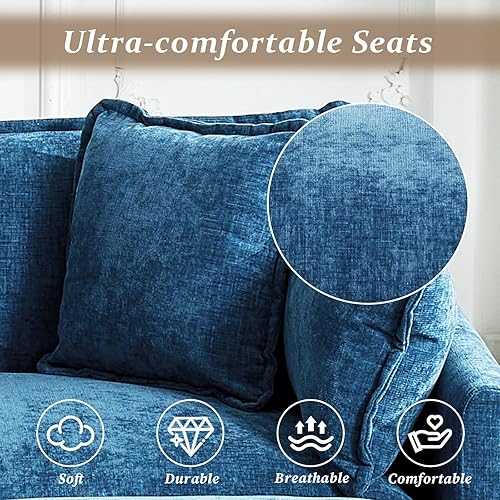 Miniatura 6 de SoarFlash Juego de sofá modular de felpilla, en forma de L de 3 asientos, con otomana, cómodo, moderno, para sala de estar, azul oscuro