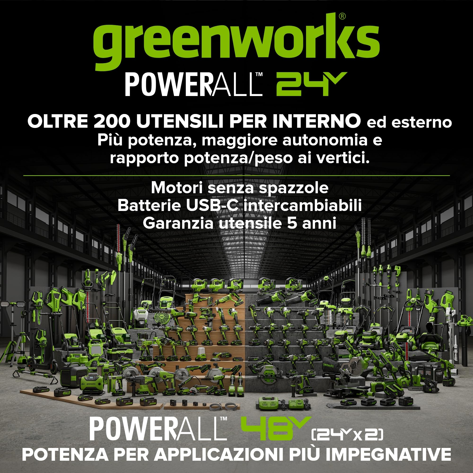 Greenworks 48V(24V x 2) Soffiatore Assiale a Batteria, Velocità Aria 217 Km/h, 16.4m³/min, Potente Tubo Soffiatore Assiale Controllo di Velocità Elettronico Senza Batteria e Caricatore BL48L00-01