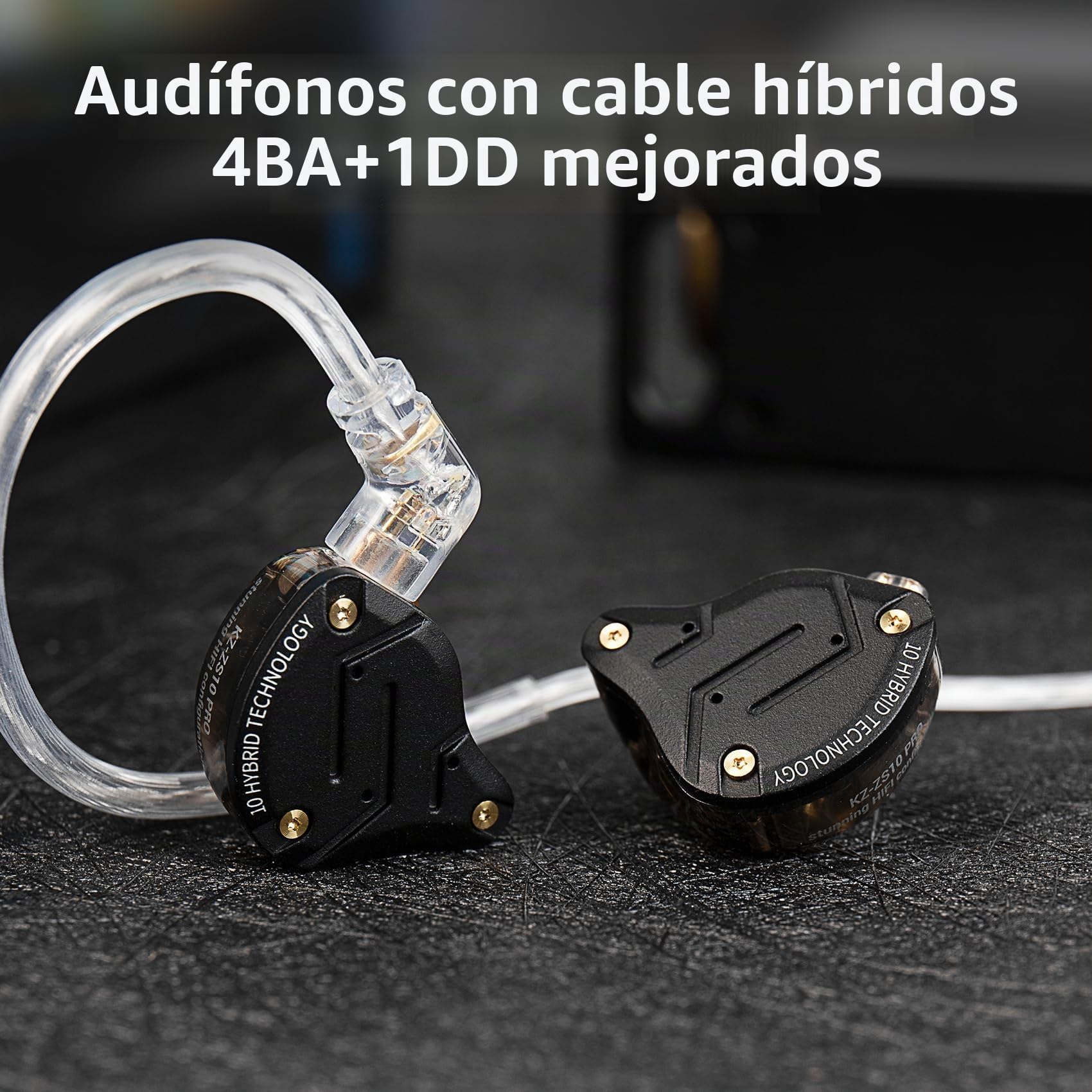 KINBOOFI KZ ZS10 Pro - Auriculares con Monitor de oído, in Ear Monitor HiFi KZ con Controladores 4BA y 1DD, KZ Mejorado ZS10 Pro con Cable Desmontable de 0,75 mm 2 Pines 6N OFC (Negro sin micrófono)