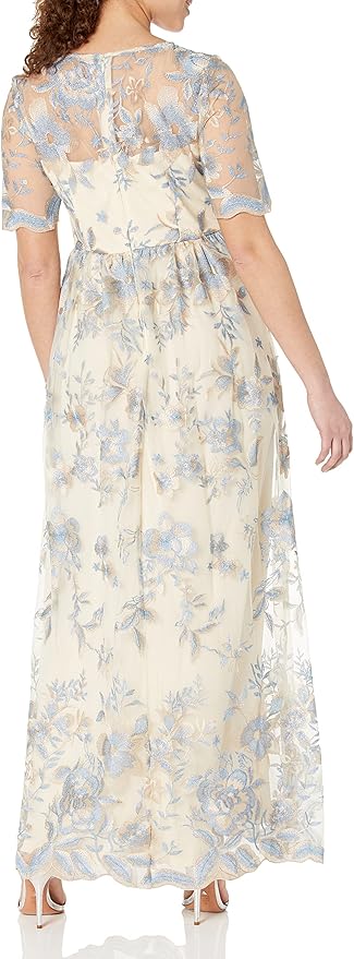 Adrianna Papell ビーズ イリュージョン メッシュ ロングドレス Amazon.com: Adrianna Papell Women's Long Illusion EMB MESH