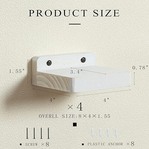 Miniatura 2 de Freezing point Pequeño estante flotante para pared, juego de 4 mini estantes de pared de madera natural de 4 pulgadas, decoración de plantas