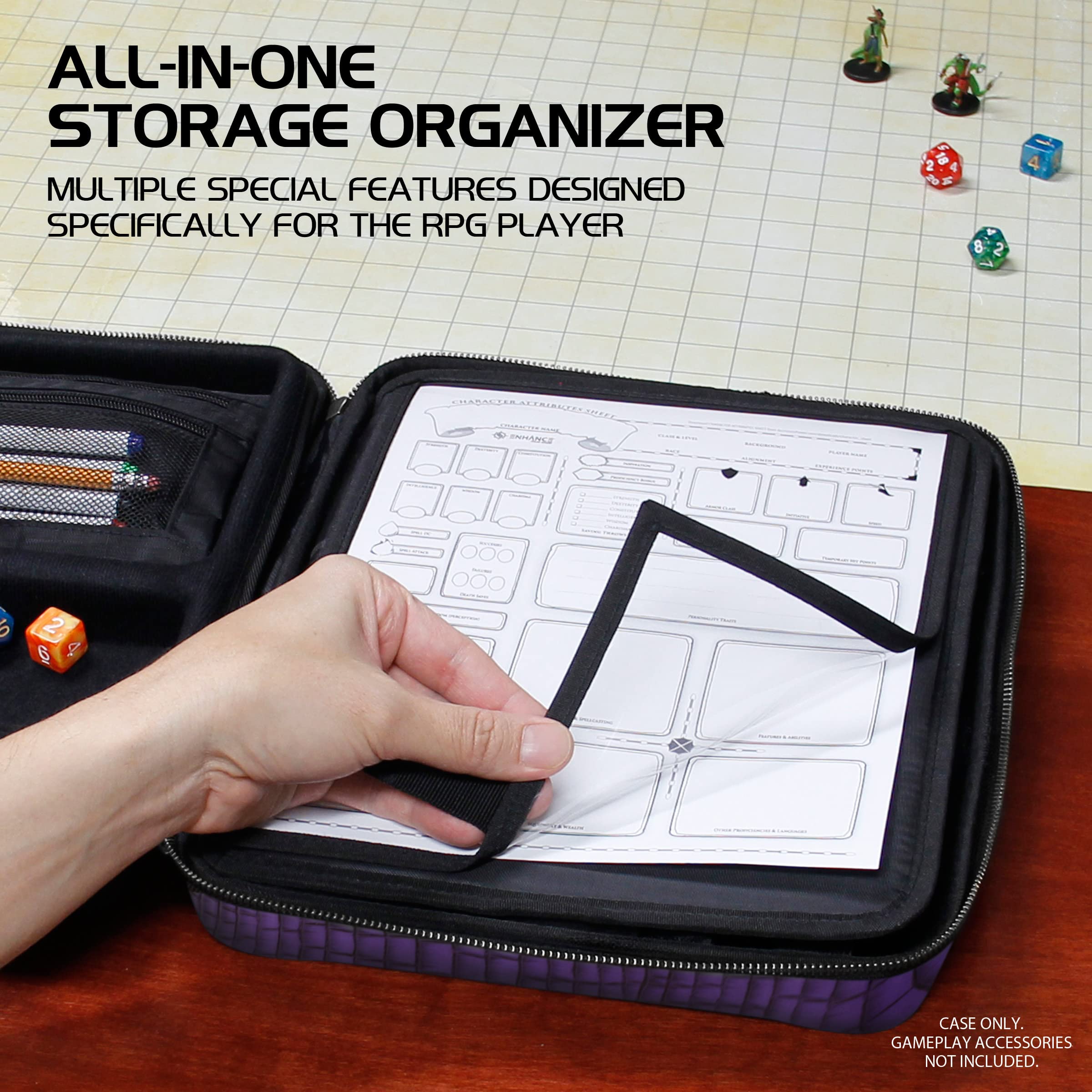 ENHANCE Collector's Edition RPG Organizer Case, DnD Binder with Built-in Character Sheet Holder and Erasable Scribe Panel - Image 2