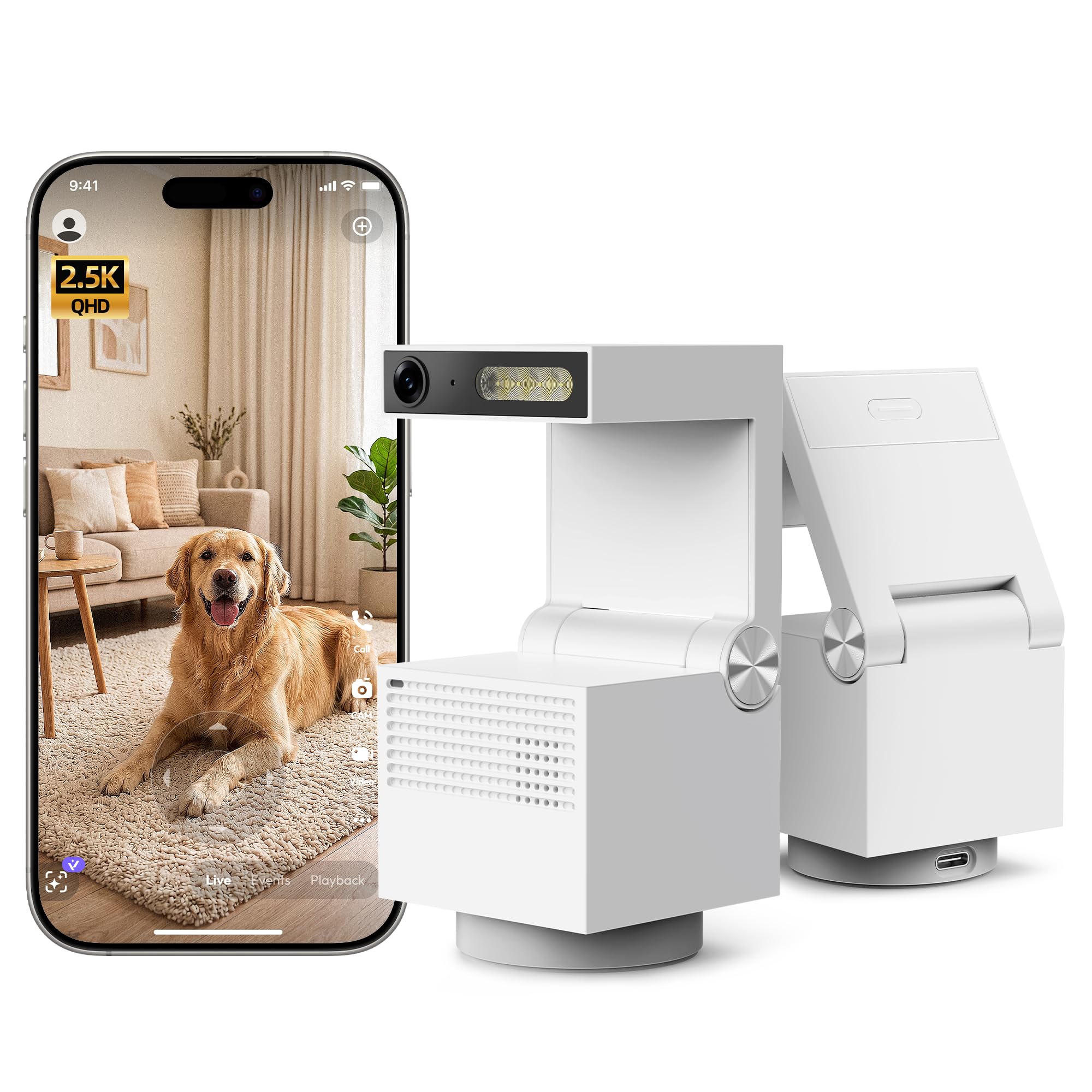 Genie S 5MP wewnętrzna kamera bezpieczeństwa, Pan Tilt, kamera WiFi do monitorowania dziecka/kamery dla zwierząt domowych z aplikacją na telefon, automatyczne śledzenie, wykrywanie osoby